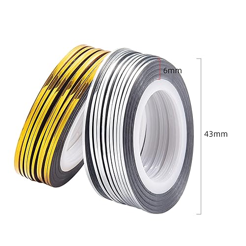 Miniatura 6 de 20 tiras de cinta adhesiva para arte de uñas con purpurina dorada y plateada, tiras adhesivas para decoración de uñas, tiras de calcomanías