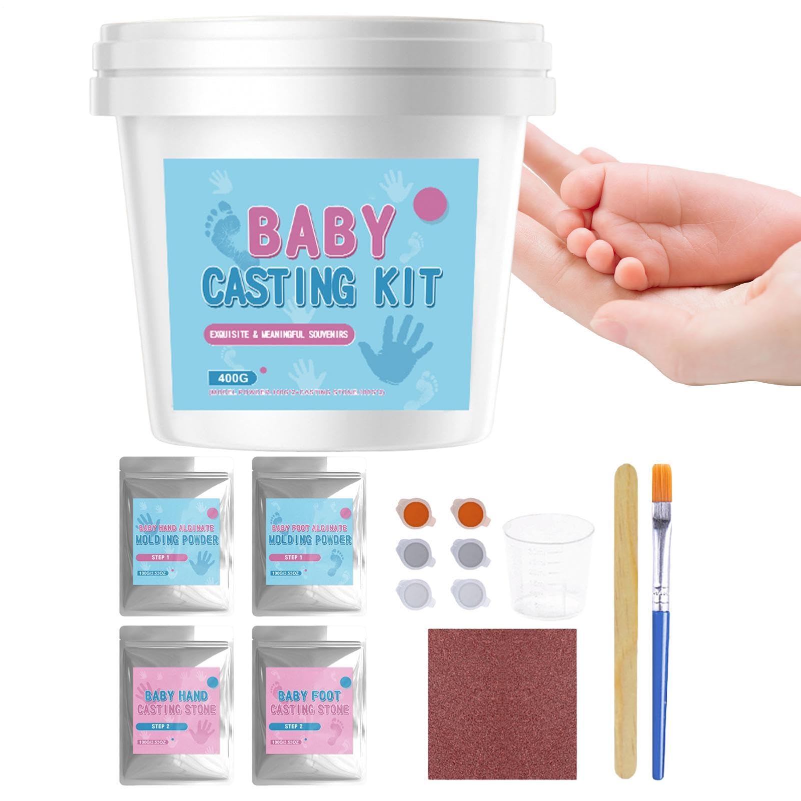 Polvere per Calco Mani Strumento per Impronte di Mano e Piedino dei Bambini | Kit per Creare Calchi in Gesso per Festa a Casa Famiglia Cameretta Salotto Sala Giochi Compleanno