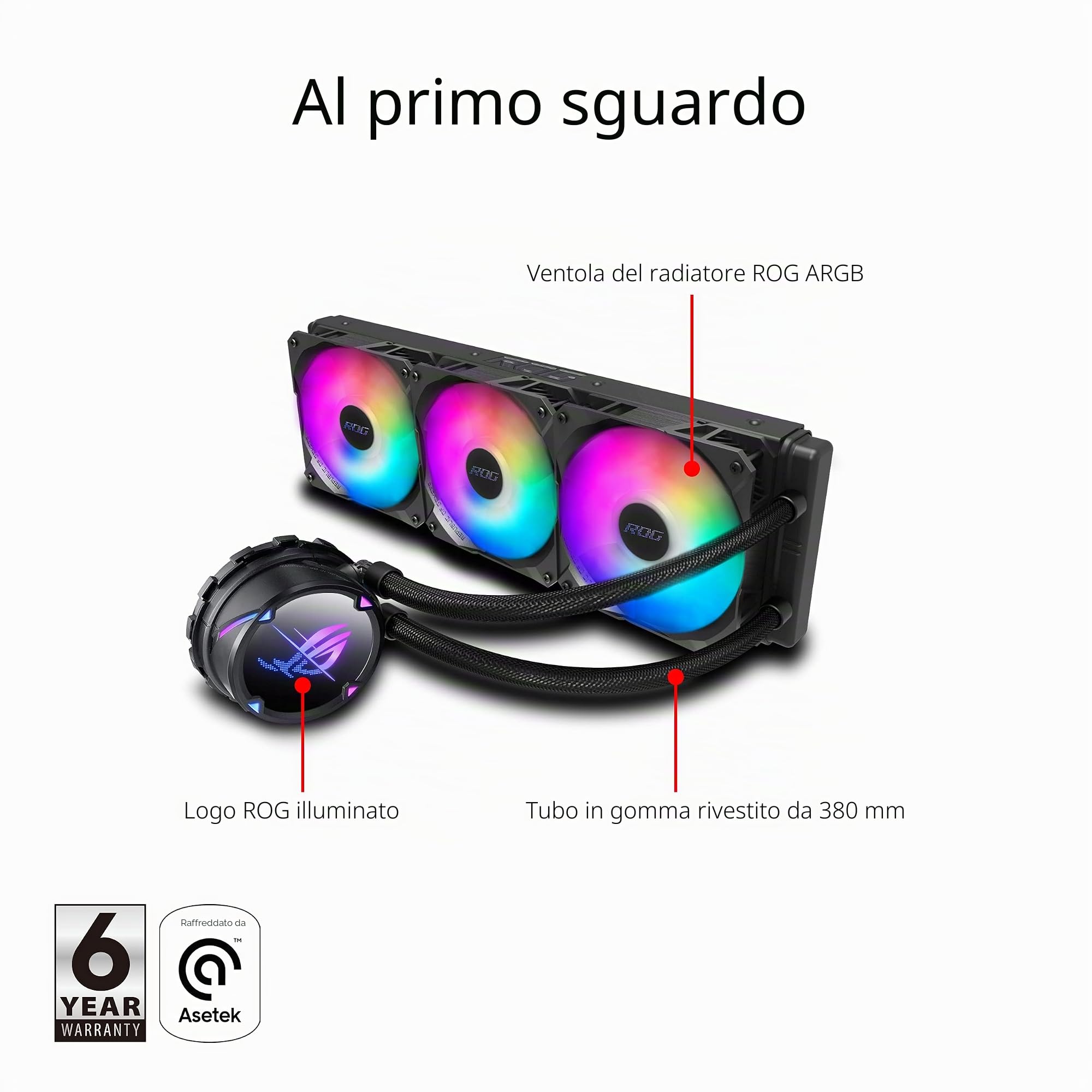 ASUS ROG Strix LC II 360 ARGB Dispositivo di raffreddamento a liquido all-in-one, Cooler CPU, supporto Intel LGA 1700 e AMD AM4/TR4, 3 Ventole ROG RGB da 120 mm, Aura Sync, Nero