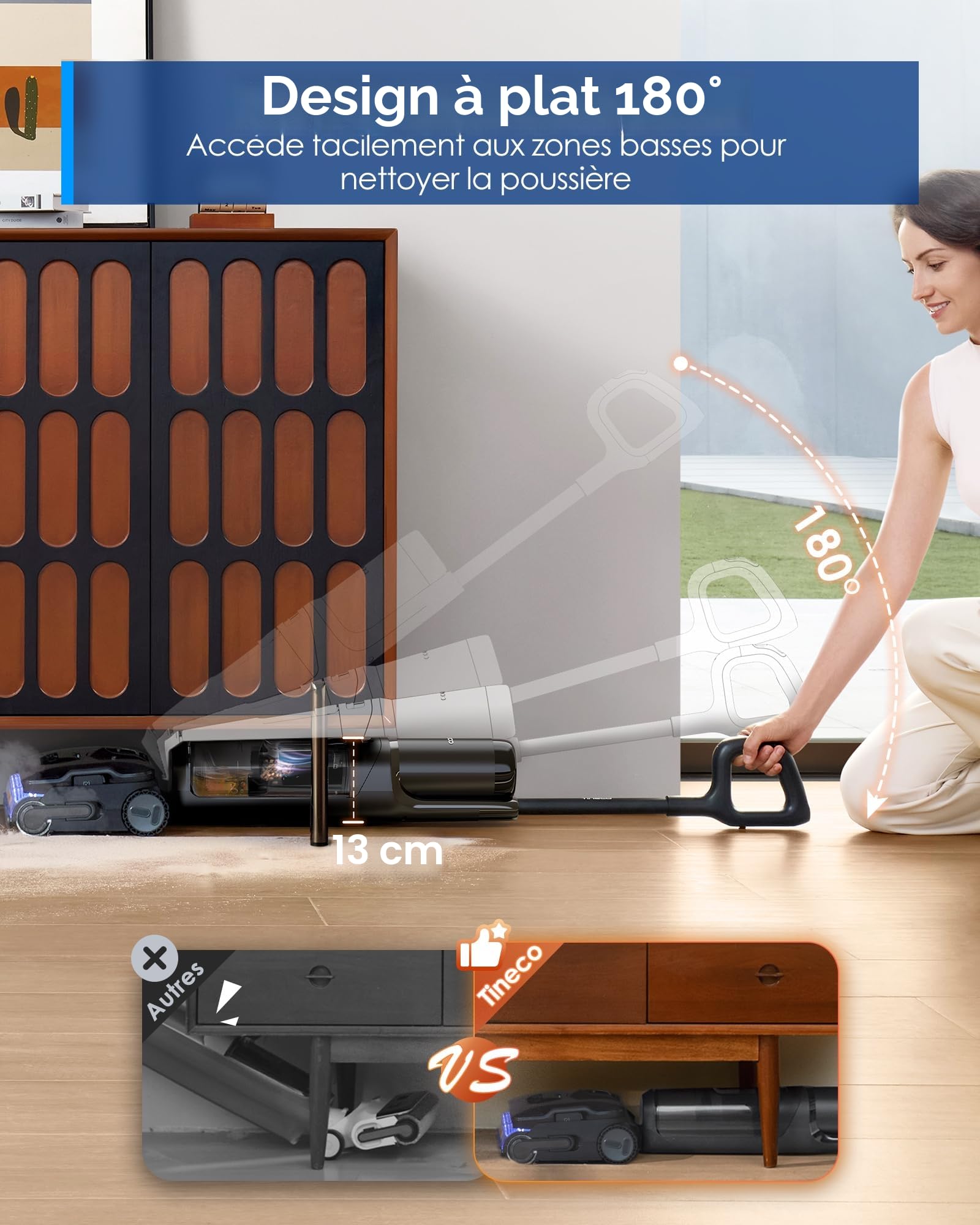 Tineco Floor One S7 Stretch Steam Nettoyeur Vapeur, Aspirateur Balai Vapeur sans Fil 2 en 1, 160℃ HyperSteam, 180° Pose à Plat, Auto-Nettoyage FlashDry, 80 Min d'autonomie, Anti-Tangle-Design