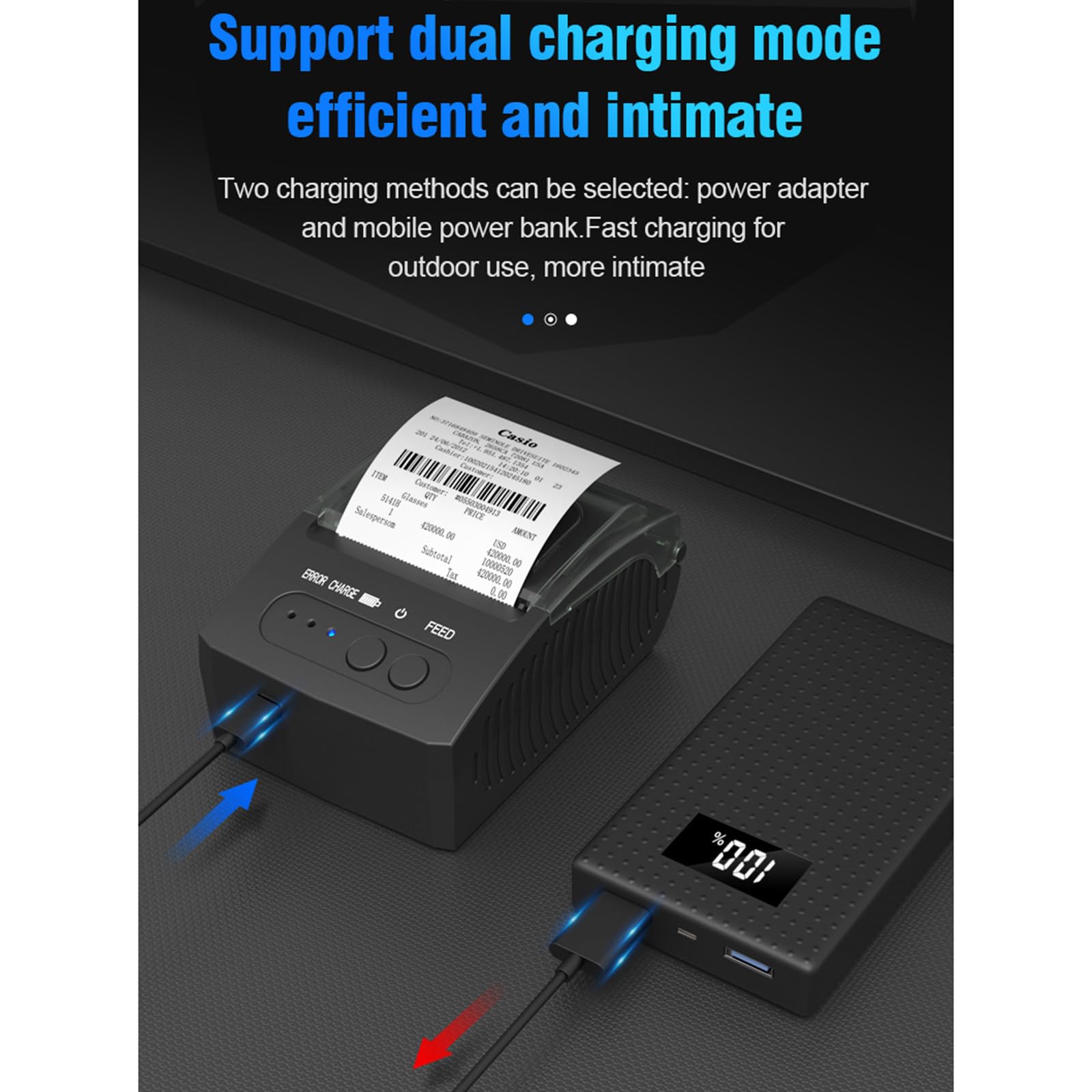 Termiczna drukarka pokwitowań Mini USB + Bluetooth, przenośna drukarka pokwitowań o rozdzielczości HD 58 mm, kompatybilna z telefonem z systemem Android/iOS, czarna