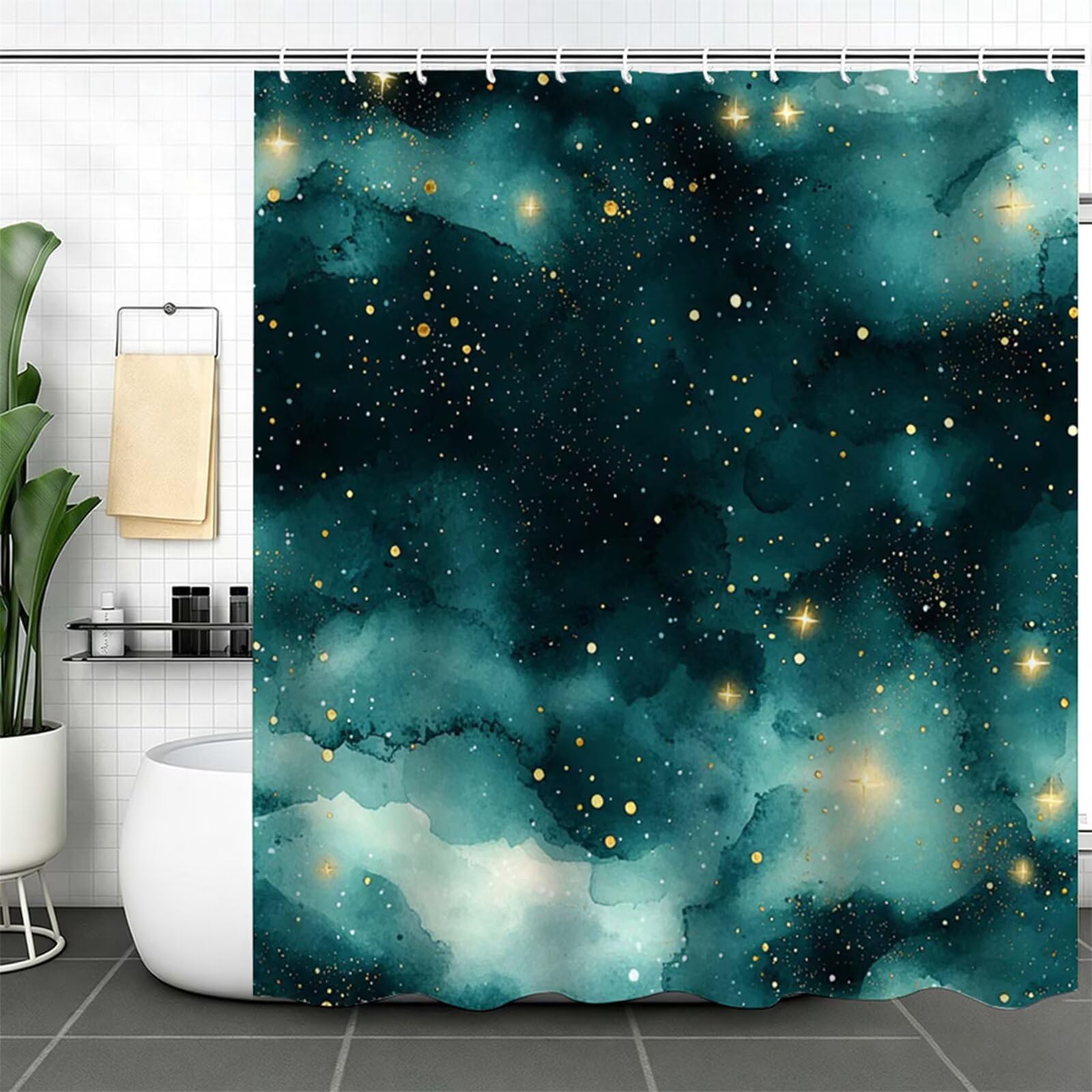 Turchese Tenda Doccia 240x200cm, Tenda per Doccia Tessuto Poliestere Impermeabile Asciugatura Rapida con 12 Anelli, Tende Finestra Bagno e Vasca Pieghevole per Angolare Casa Shower Curtain marmo J-468