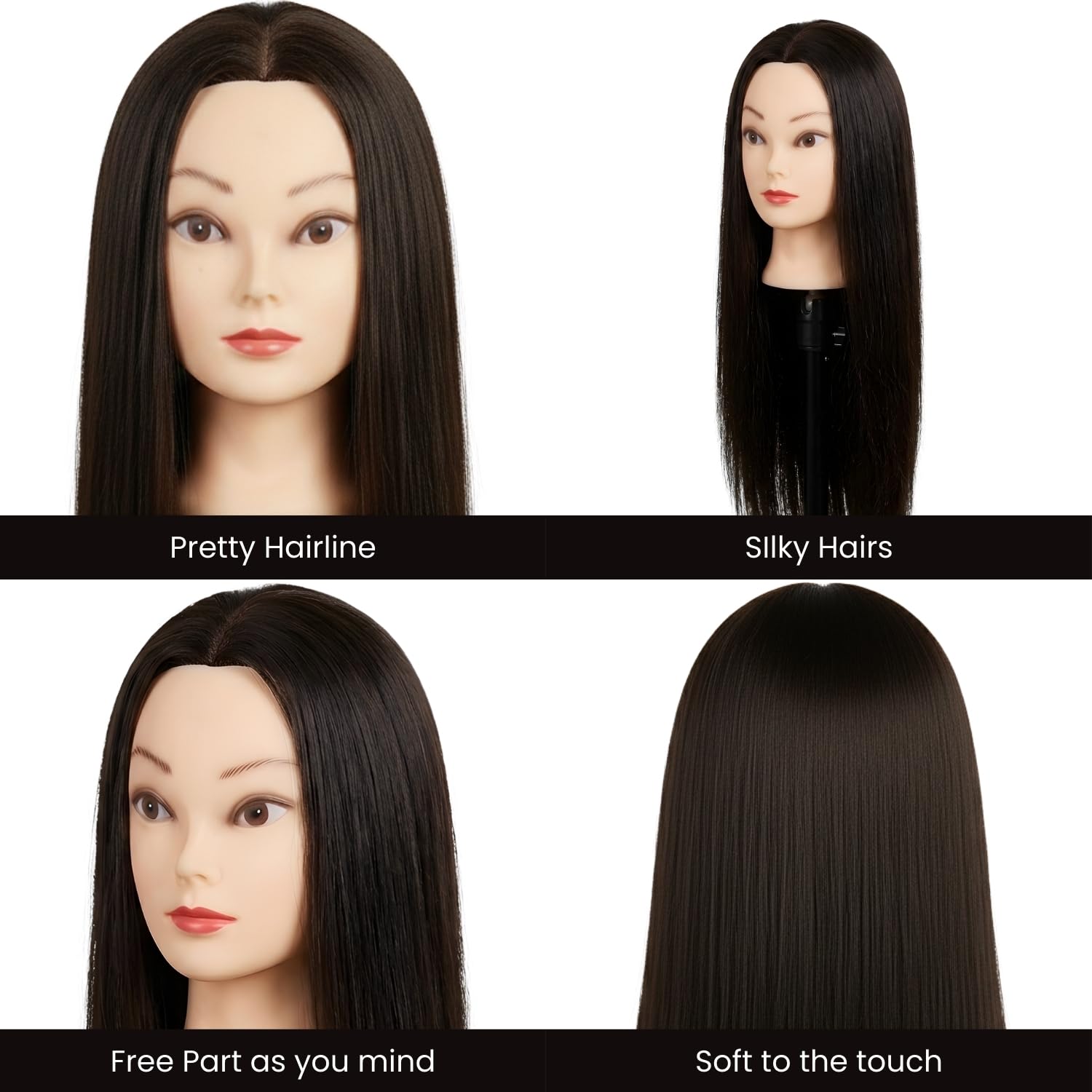 NYSA Professional 35-Inch Dark Brown Hair Mannequin Head | Premium Practice Dummy for Braiding, Cutting & Styling (80% Real Human Hair Blend) 2