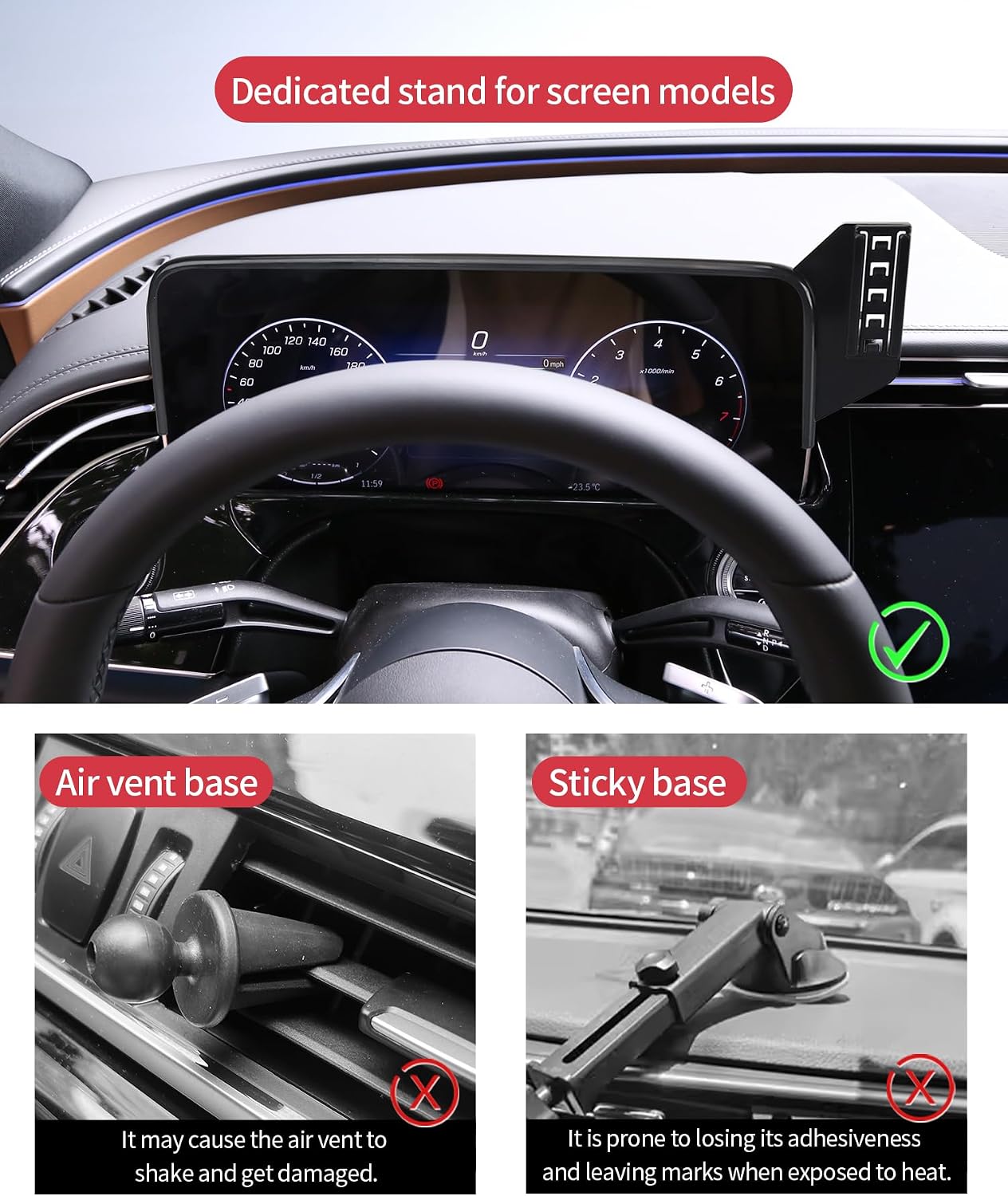 Wireless Charging Car Phone Holder for Mercedes Benz EQE Sedan/EQE SUV 2023-2025, 12.3" Screen Fixed Clip, 360° Rotation Car Phone Mount Compatible with MagSafe