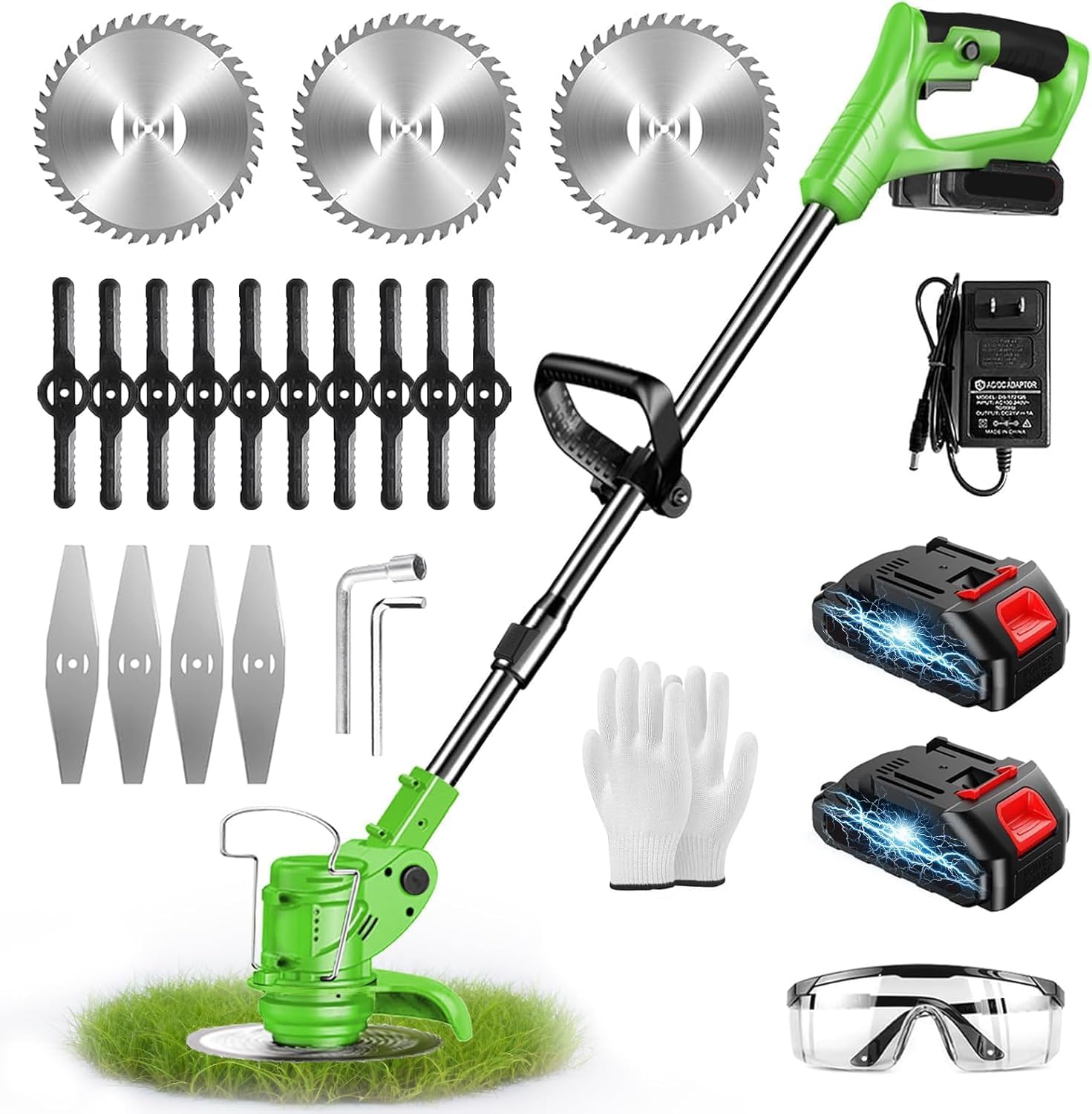 HSXZLW Electric Weed Wacker Cordless, Battery Powered Weed Eater with Metal Blade, 21V Weed Cordless, 3-in-1 Brush Cutter, Adjustable Lightweight Cordless Weed Trimmer for Lawn, Yard
