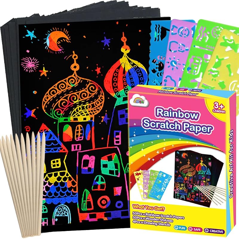ZMLM 100PCS Rainbow Scratch Paper Art Regalos, Artes y Manualidades para Juguetes para niños | Rainbow Art Scratch para niñas y niños, regalos de cumpleaños de Navidad, juegos de viajes a granel, juguetes para actividades, recuerdos de fiesta para niños