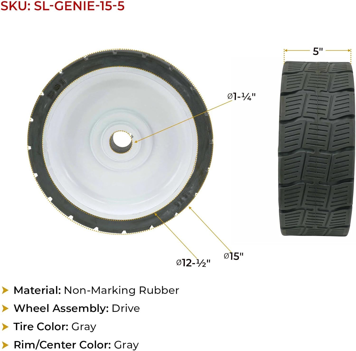 Mytee Products Genie 105454 Non Marking Scissor Lift Tires 15 x 5, GS-2032, GS-4655, GS-4047, GS-3246, GS-3232, GS-2046, GS-2632, GS-2646, GS-3246