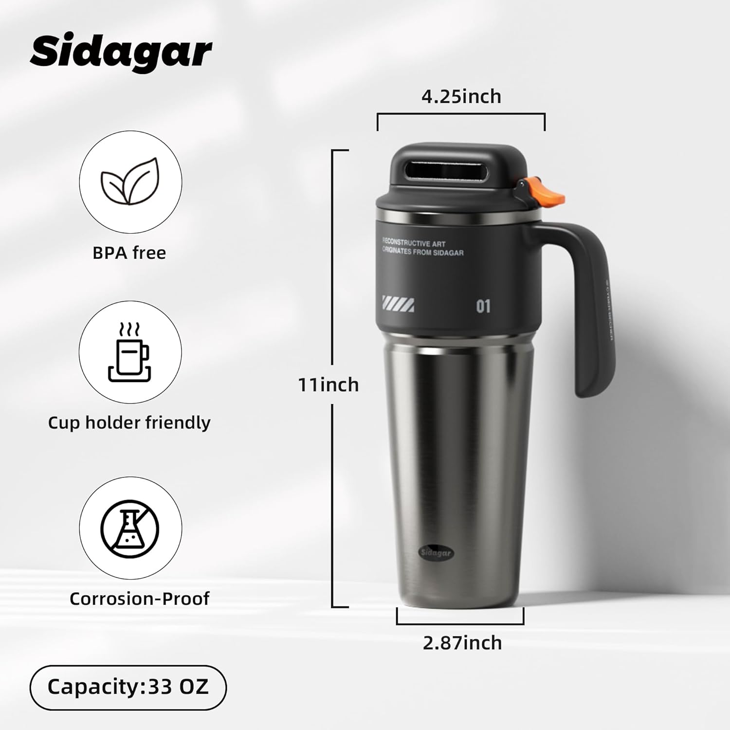 32 oz Tumbler with Handle and Straw, Vacuum Insulated Stainless Steel Travel Mug for Men, Gamer Cup with Push-button Lid, Tactical Gaming Setup Accessory, Fits in Cup Holder - Obsidian Black - Image 3