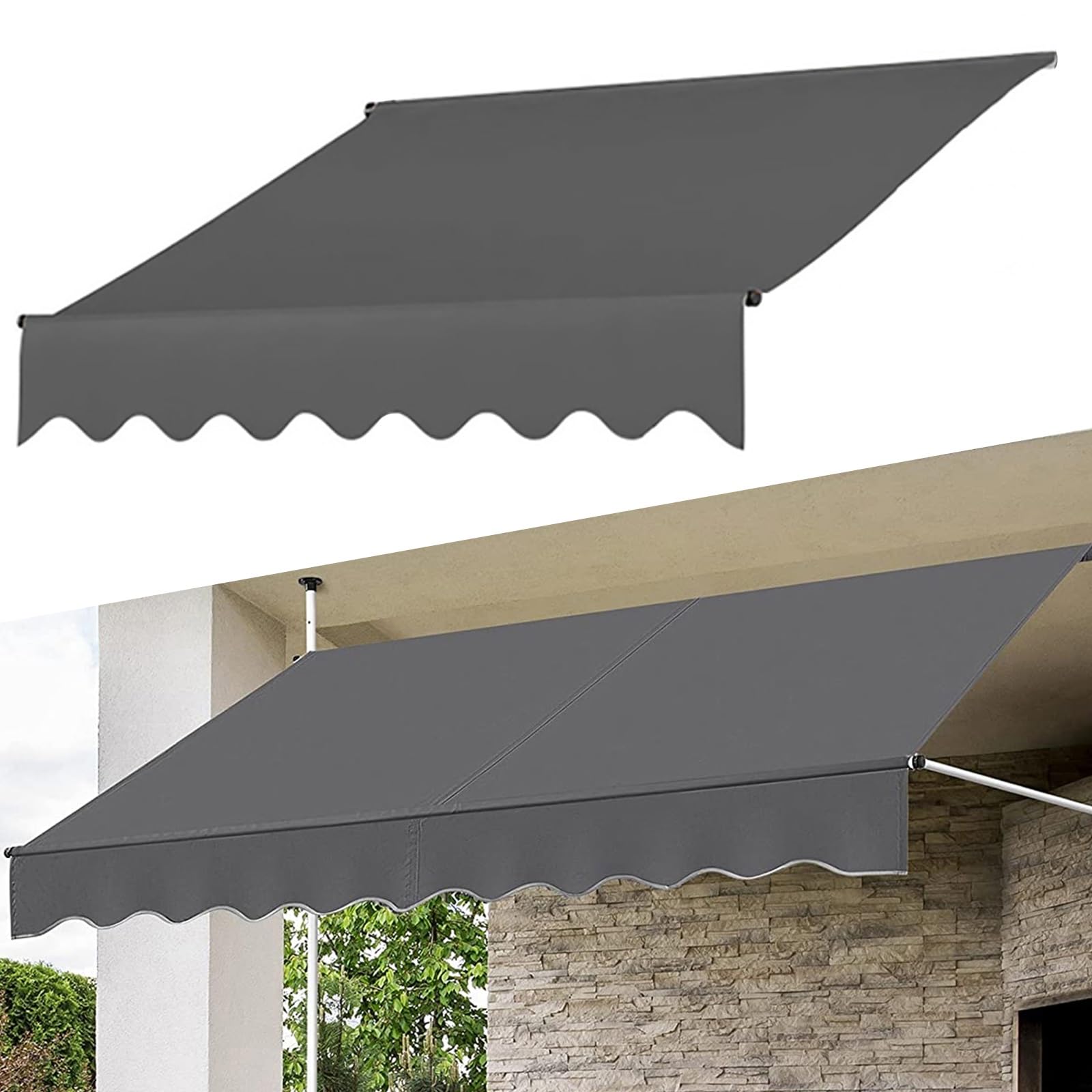 Ersatzstoff, 2 m/2,5 m/3 m/3,5 m/4 m Außenmarkise, Fenstermarkise, Terrassenmarkise, wasserdichter UV-Schutz, für Fenster, Terrasse (Rahmen nicht im Lieferumfang enthalten) (Farbe: Grå, Größe: 4 m/1