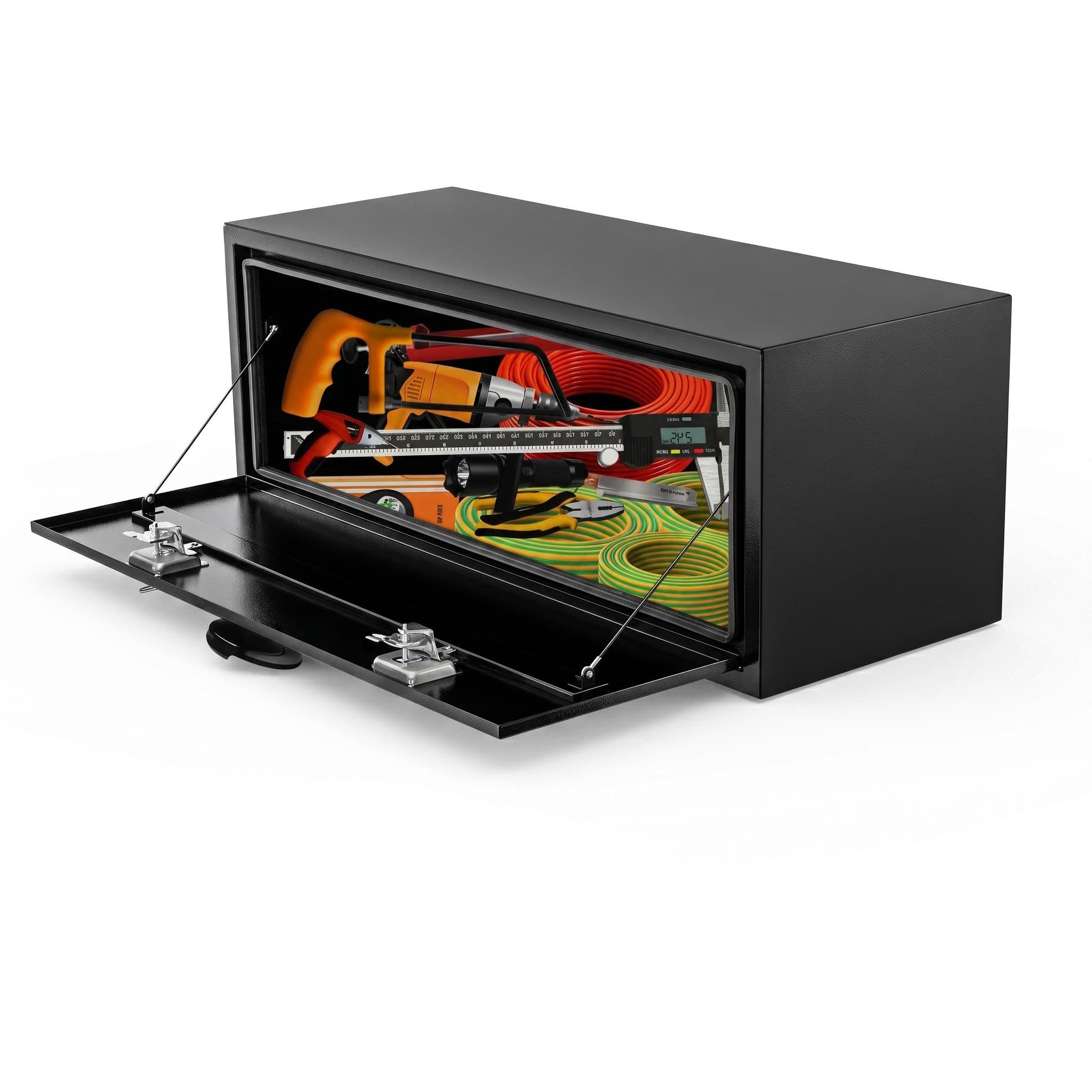 Heavy Duty Steel Underbody Truck Tool Box – 61 x 46 x 46 cm (24 x 18 x 18 in), Waterproof Storage Chest with Lock & Keys, Tool Organiser for Pickup, Truck Bed, Trailer & Motorhome – Black