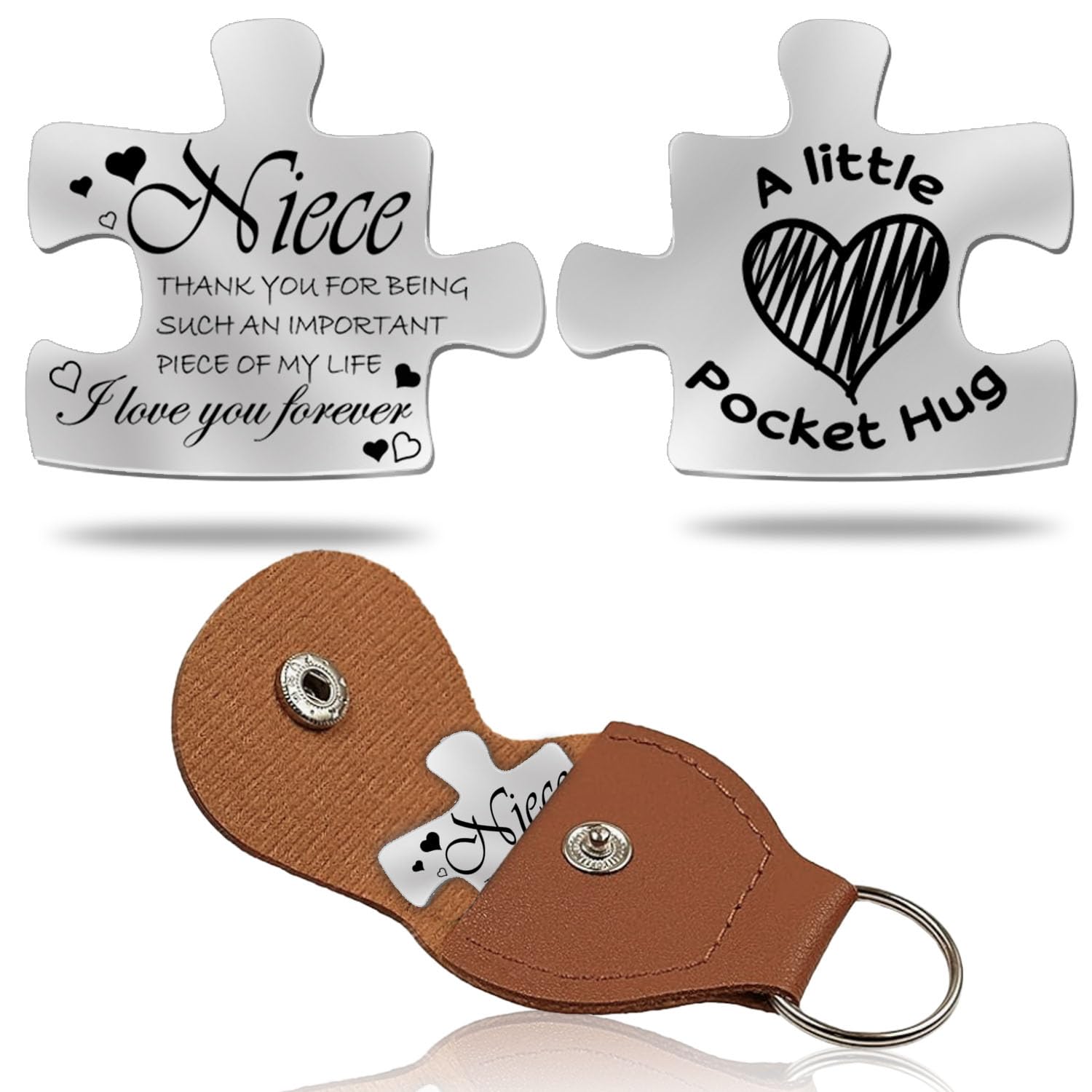 wuguimeii Pocket Hug Token Gifts Long Distance Relationship Keepsake Stainless Steel Inspirational Gift with Leather Keychain