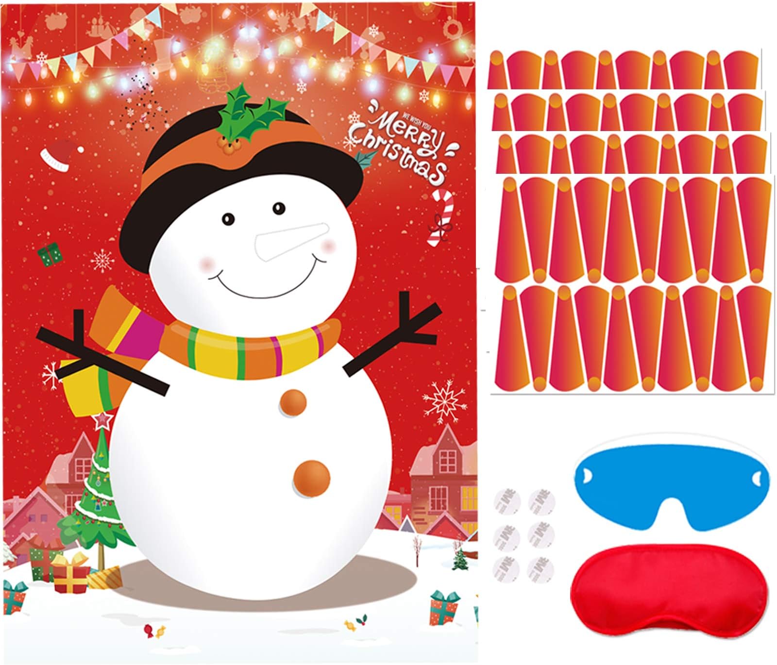 Pin The Nose On The Snowman Christmas Party Games for Kids Xmas Holiday New Year Game Favors Birthday Party Supplies - 80 Nose Stickers