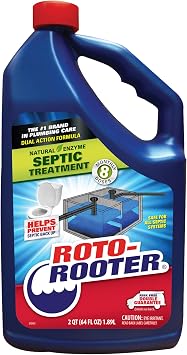 Roto-Rooter Dual Action Septic Treatment, Natural Enzymes Help Prevent Septic Buildup and Remove Odor, Safe for Septic Systems, Toilets, Pipes, Drains and Sinks, Professional Strength, 64 oz Bottle