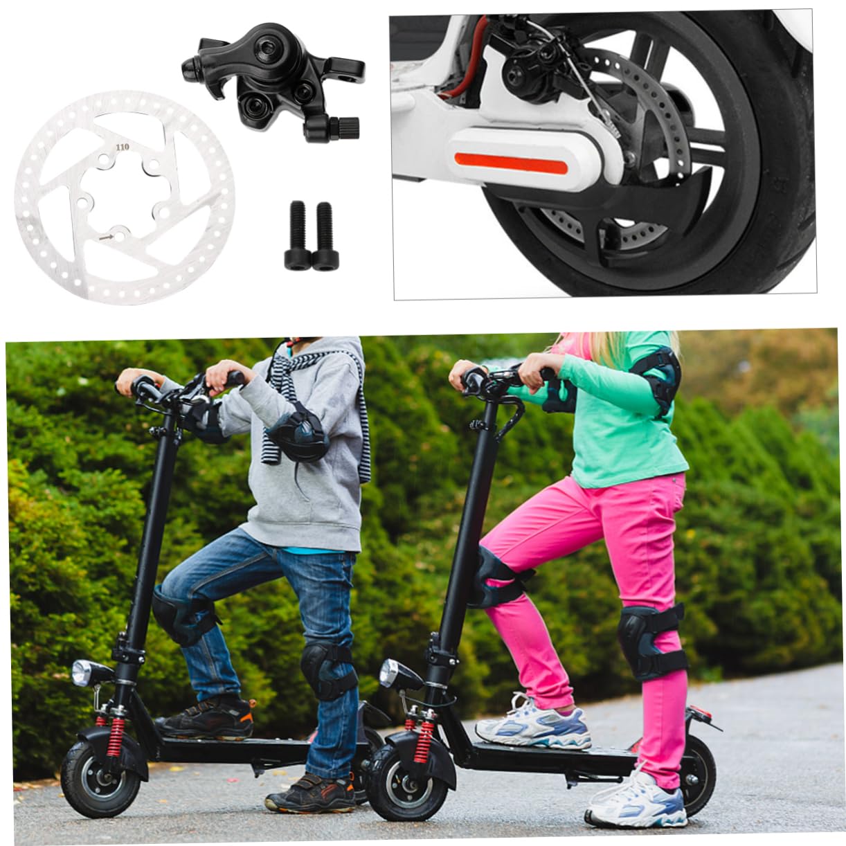 Kit Freno a Disco per Monopattino Elettrico M365 Bianco | Metallo, Robusto e Facile da Installare, Ricambio per Scooter, Accessorio Hardware