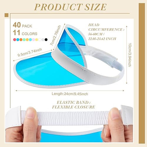 Miniatura 2 de Paquete de 40 sombreros de plástico para mujer de PVC coloridos transparentes protección UV unisex para fiestas de tenis deportes fútbol golf