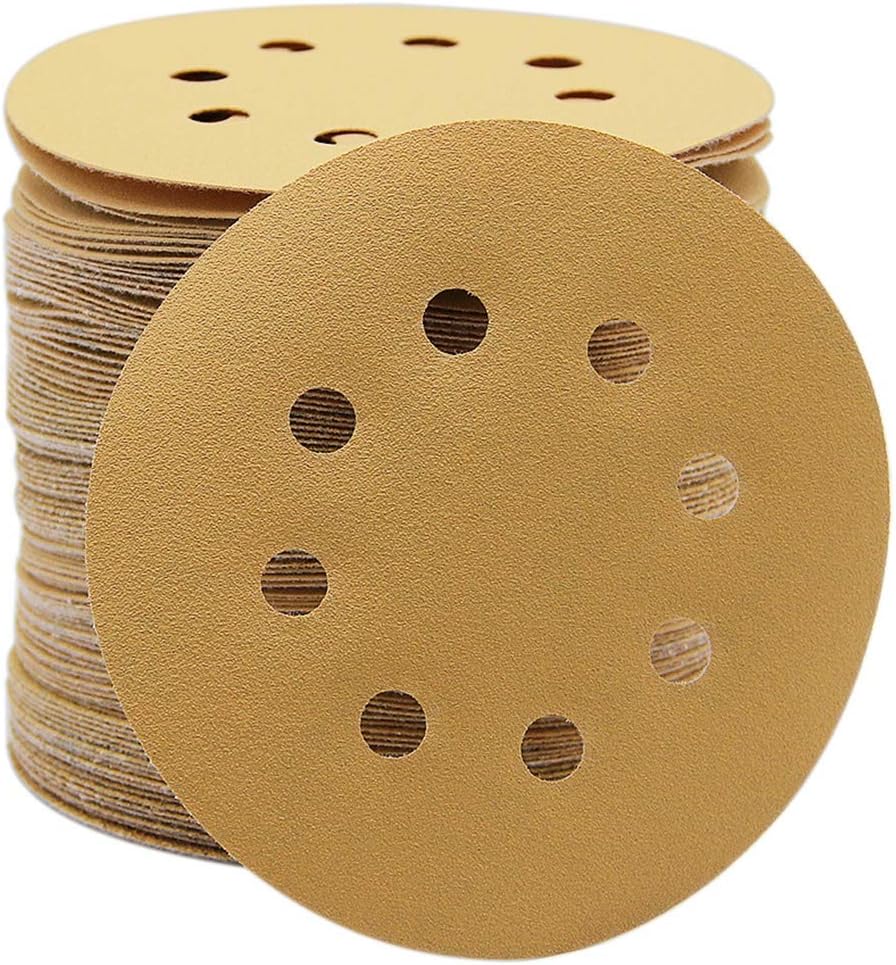 SAND MINE 5-Inch 8-Hole Hook and Loop Sanding Discs, Orbital Sander Sandpaper Discs, 100 Pieces Round Sandpaper Set, Include 60, 80, 120, 150, 220 Grit - - 