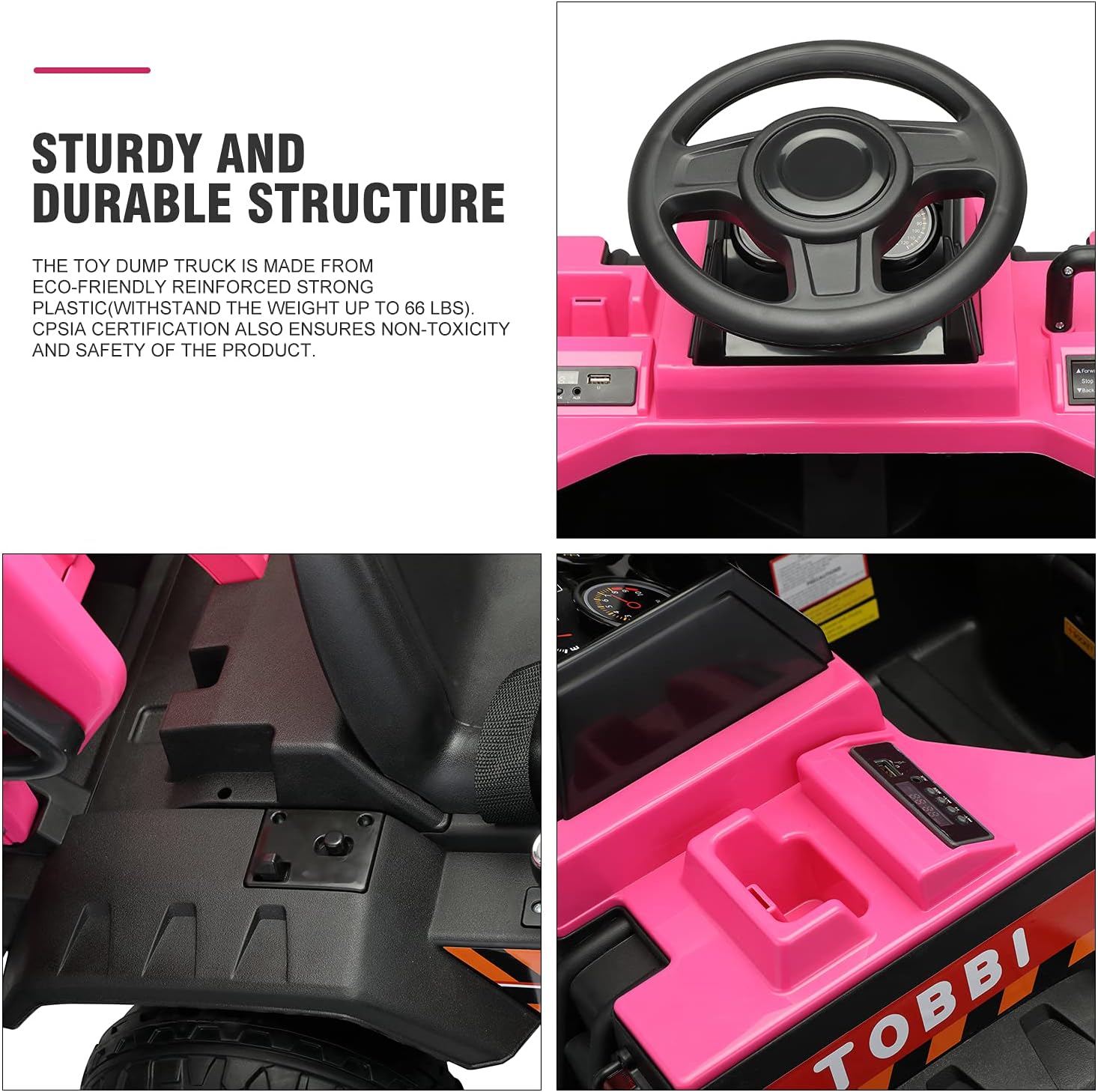 Flash Deals - 80% OFF TOBBI Ride on Dump Truck Construction Vehicle Toy with Remote Control for Boys and Girls w/ Music, Elecric Bucket, Rose Red Cheapest 🛒 TOBBI Ride on Dump Truck Construction Vehicle Toy with Remote Control for Boys and Girls w/ Music, Elecric Bucket, Rose Red