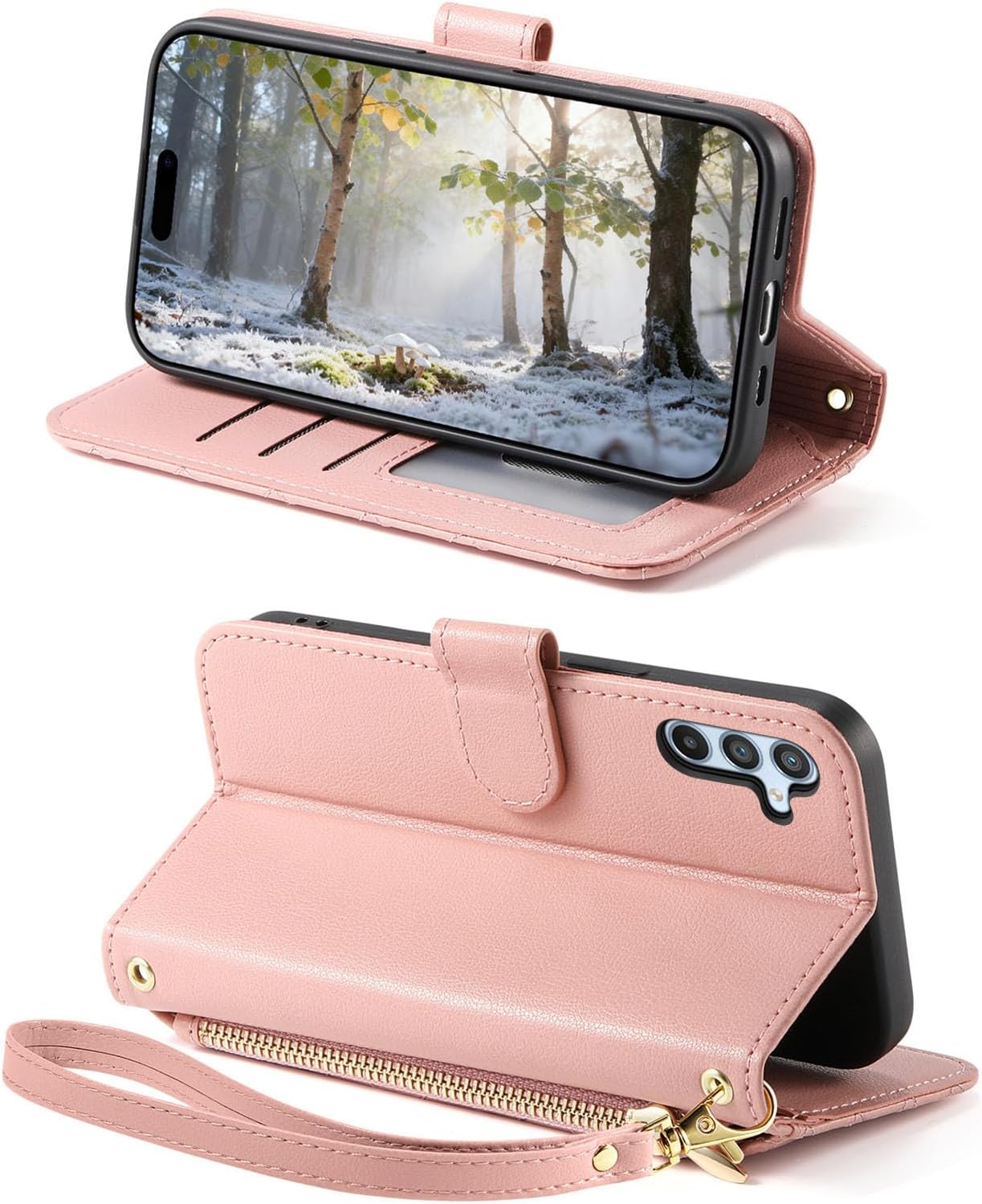 Compatible with Samsung Galaxy Note20 5G Compatible with Samsung Galaxy Note20 4G Flip Kickstand Zipper Wallet with a Lanyard and Magnetic Closure Phone Case Pink
