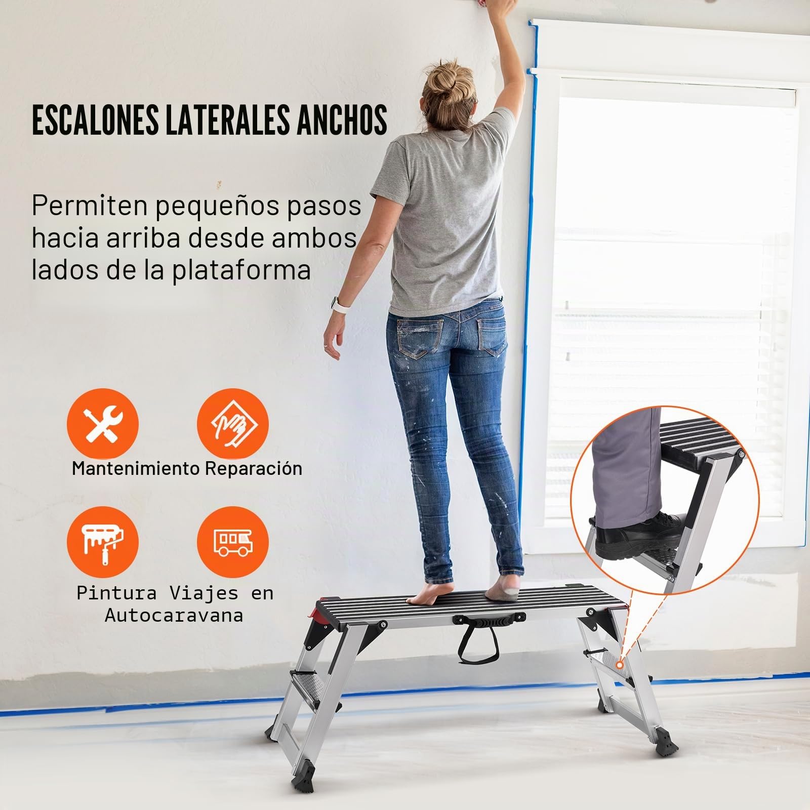 VEVOR Plataforma de Trabajo 200 kg Banco de Trabajo Plegable 100 x 30 x 48,7 cm Peldaños de Aluminio Pies Antideslizantes Mesa de Trabajo para Lavado de Vehículos Pintura Decoración