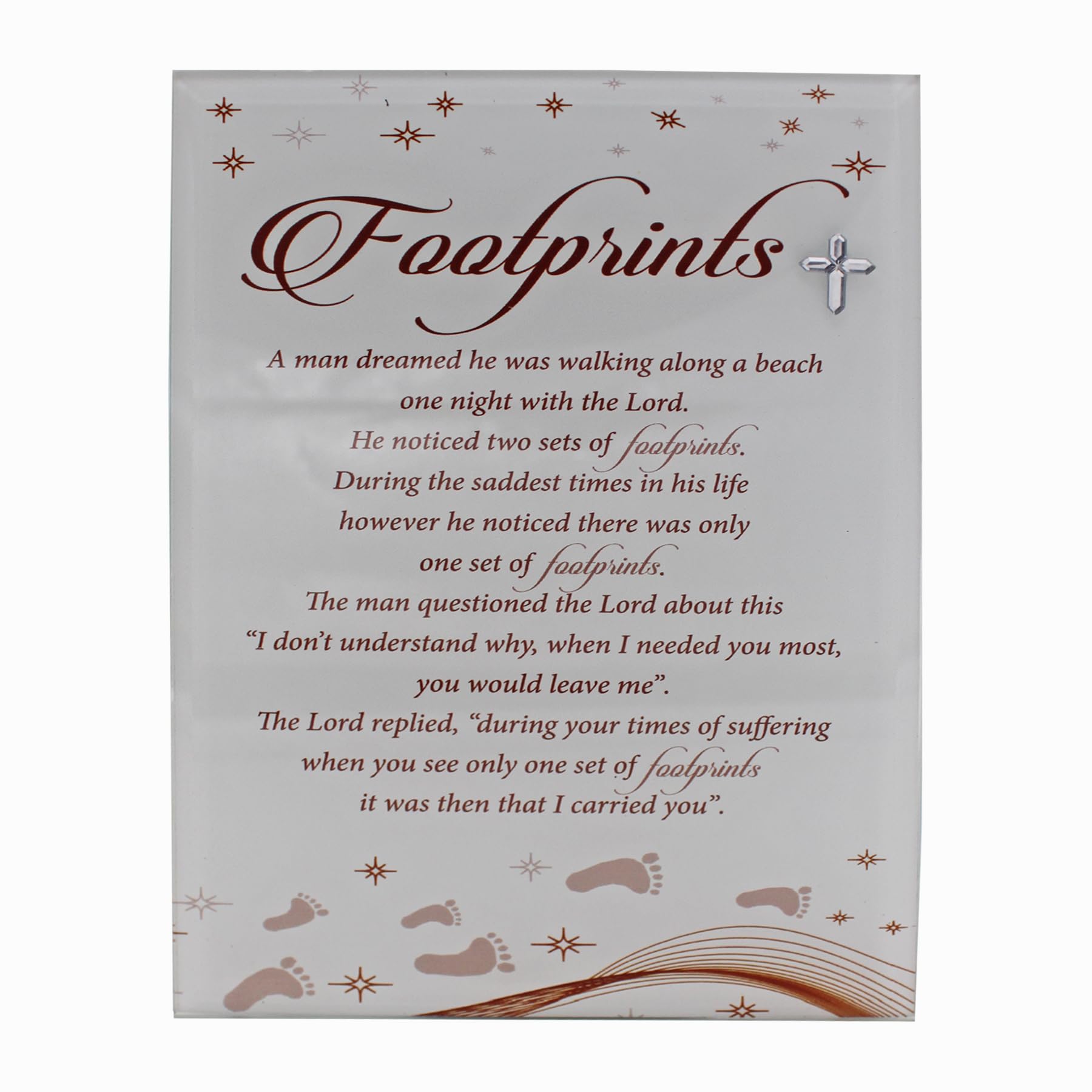 Widdle Gifts White Memorial Glass Plaque With Diamanté Embellishment Comes Gift Boxed - Footprints 4040