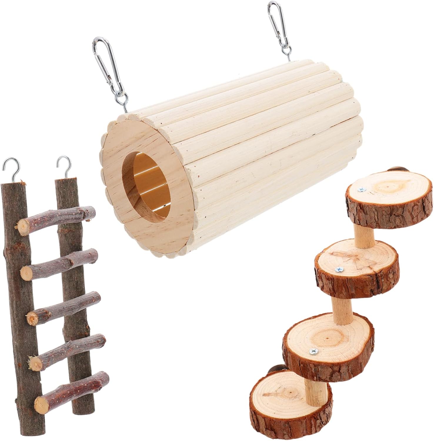 SUPVOX 3pcs Hamster Hideout Tube Set Wooden Ladder Tunnel Step Toy for Squirrel Chinchilla