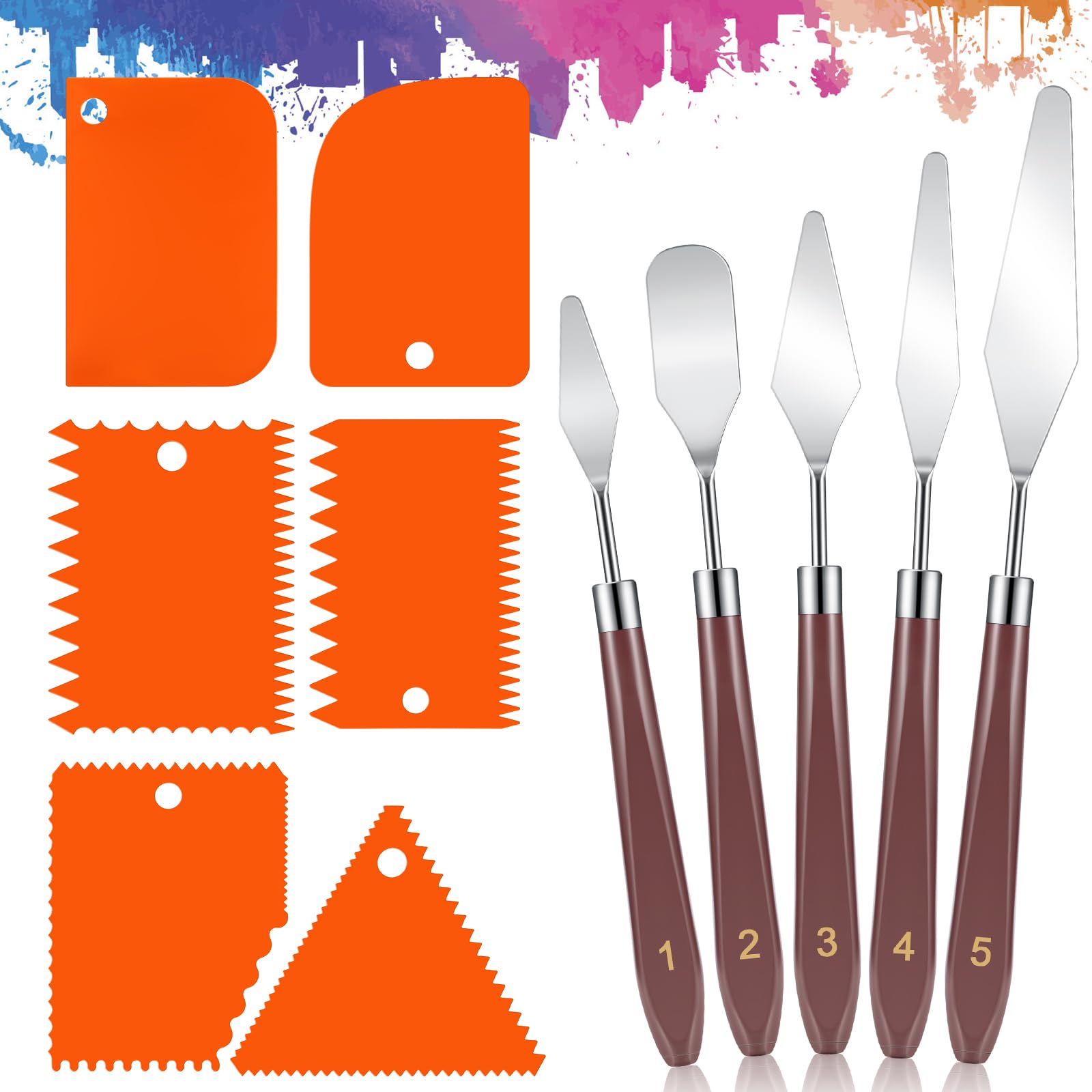 Espatulas Pintura Acrilica Set, Cuchillos de Paleta, Raspador para pintura al óleo de Acero Inoxidable, Juego Cuchillos de Paleta para Pintura Gouache, Pintura Corporal, Pintura Rupestre