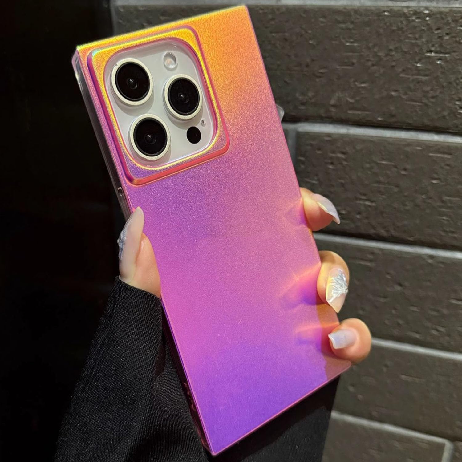 Omorro Compatible with iPhone 16 Pro Max Iridescent Pink Matte Laser Rectangle Fluorescent Case for iPhone 16 Pro Max - Slim Rectangular Design - Protective Soft Cover - Image 7