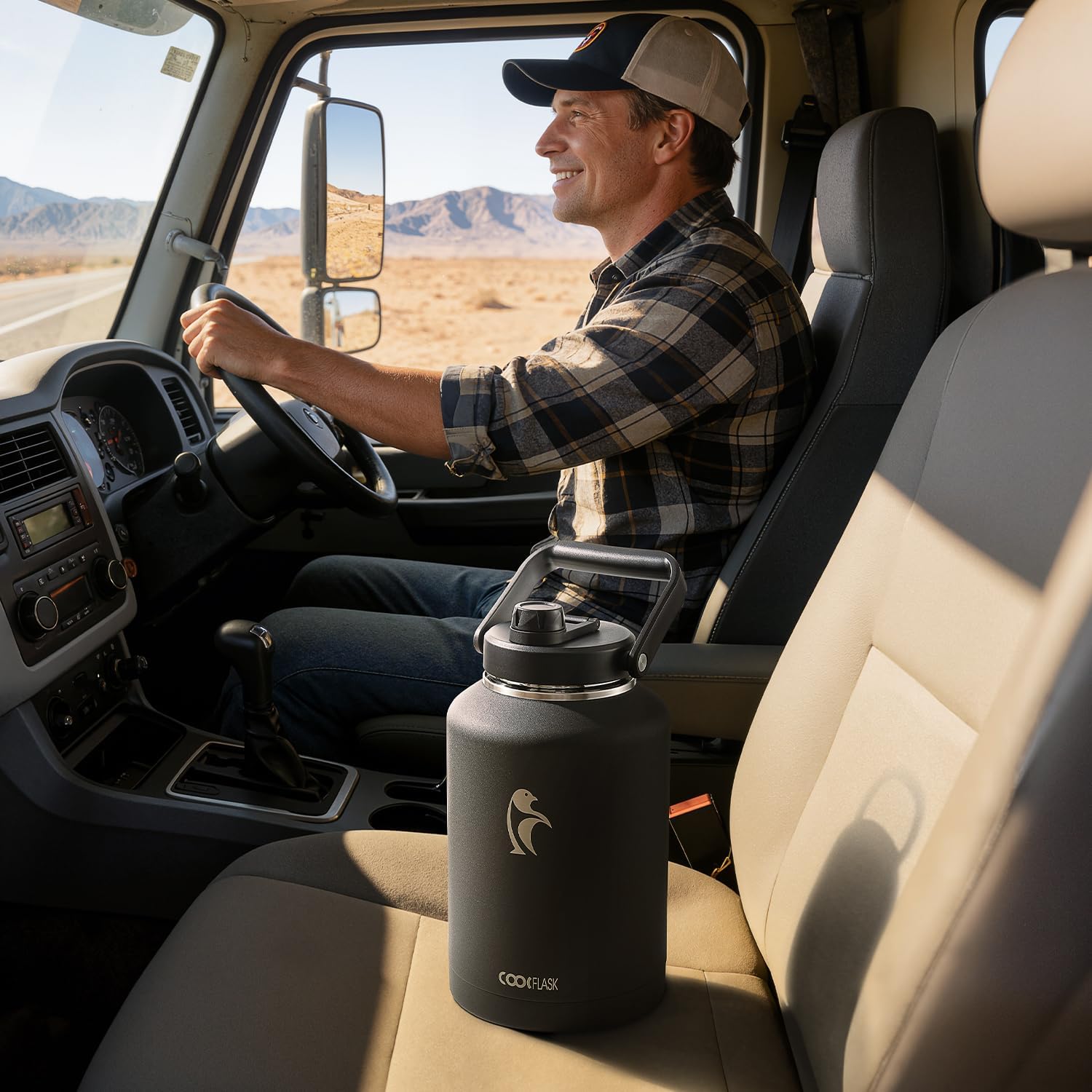 Coolflask Titan Gallon Water Bottle Insulated, 128 oz Water Jug Stainless Steel Leakproof with Large Handle Spout Lid & Carrying Sleeve, Wide Mouth Metal Flask for Sports, Camping, Magic Black