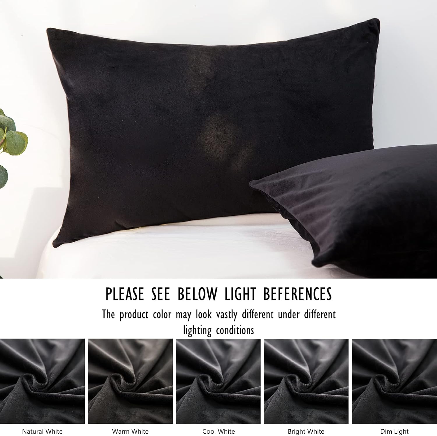 2 Pack Zippered Velvet Standard Pillowcases, Super Soft and Cozy Luxury Fuzzy Flannel Pillow Cases with Zipper, 20x26 Inches, Black - Image 7