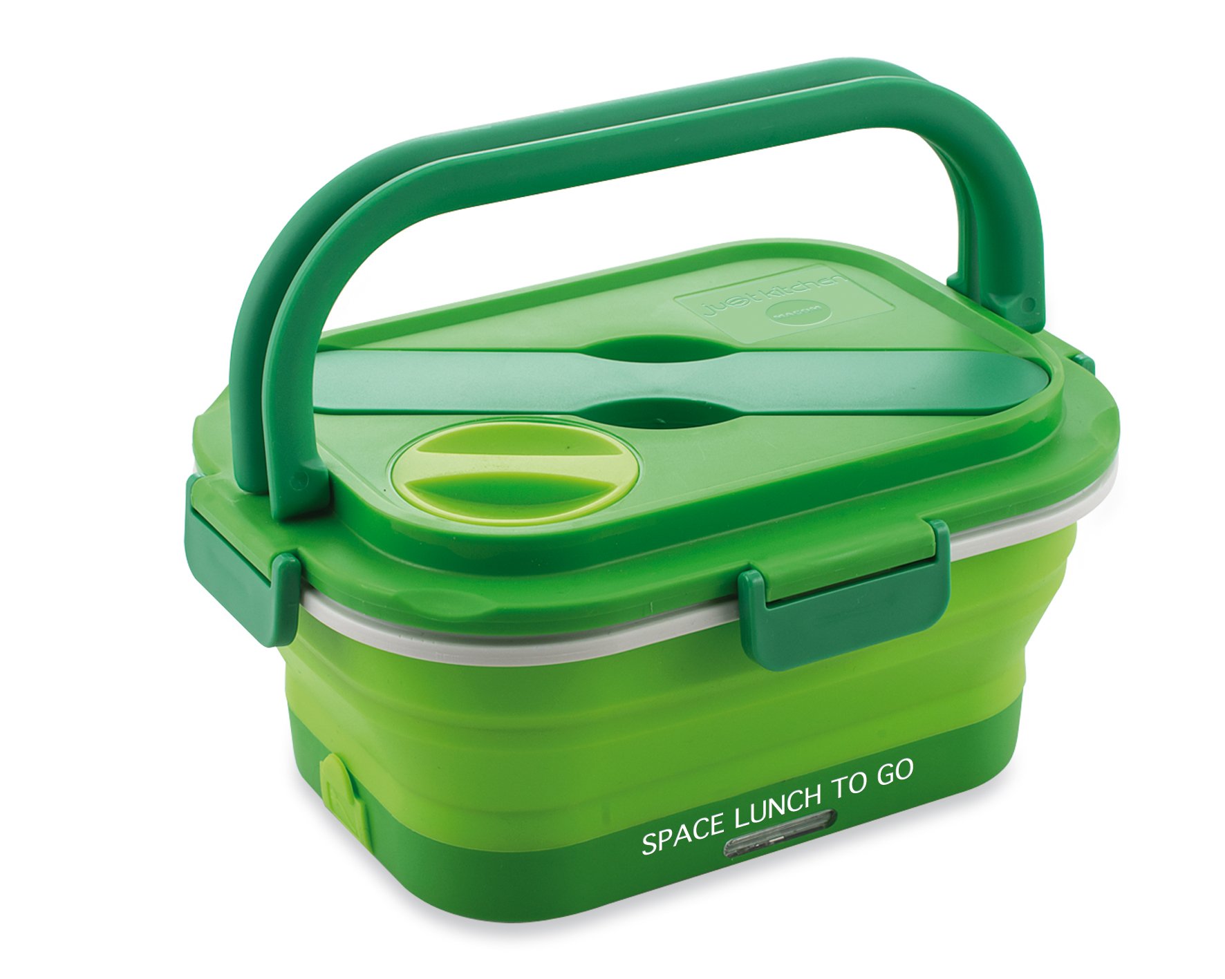 MACOM Just Kitchen 865 Space Lunch To Go Scaldavivande Elettrico Pieghevole Salvaspazio, 35 Watt, Verde/Bianco