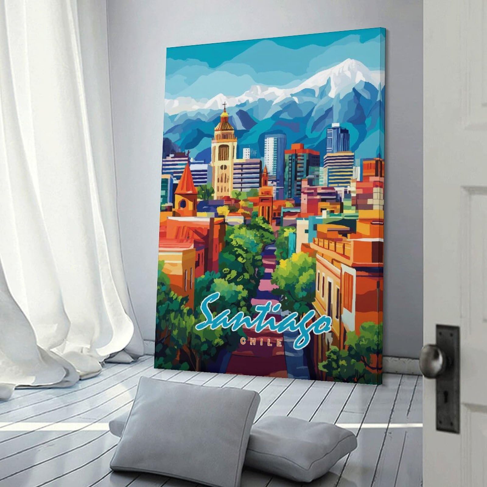 Junmoney Room Decor Wall Art Santiago, Chile Cityscape(2), 16x24inch(40x60cm), for Wall Displays, Bedrooms Or Room Updates, An Easy Match for Collected Prints