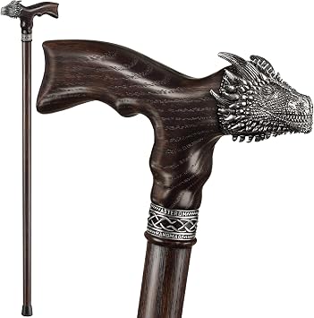 Custom Handmade Mens Walking Cane - Dragon - Carved Wood Walking Stick for Men - Fashionable Wooden Cane with Engraving