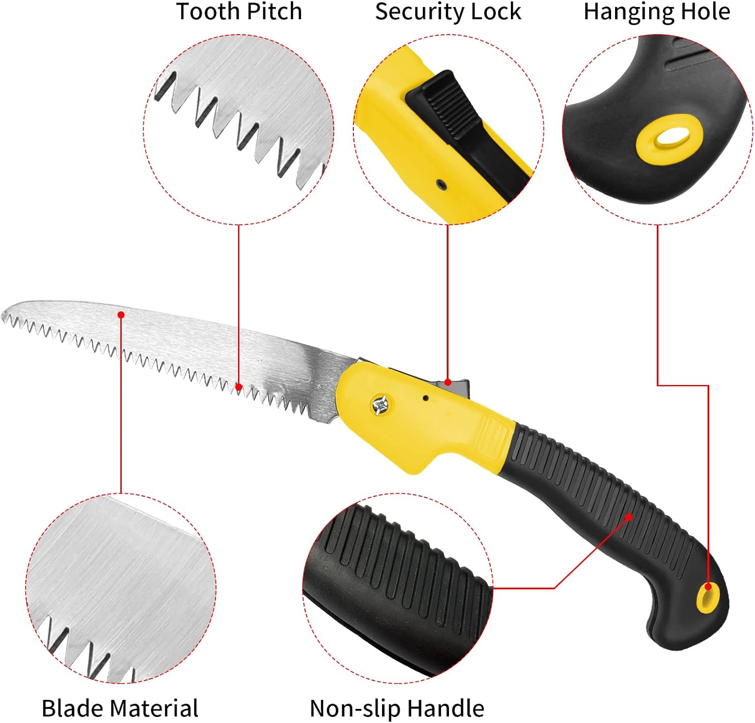 Sierra plegable Newaner con hoja desplegada, ideal para poda