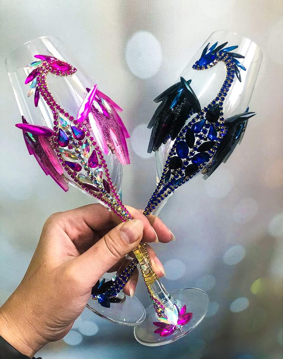 Fuchsia Pink Dragon Wedding Toasting Glass for Wedding Decor