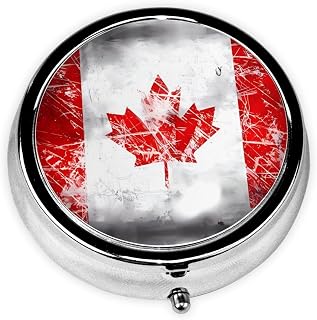 Retro Canada Flag Weekly Pill Organizer - Square Travel Pill Box with Multiple Compartments, Ideal for Vitamins, Supplements, and Cod Liver Oil Storage.