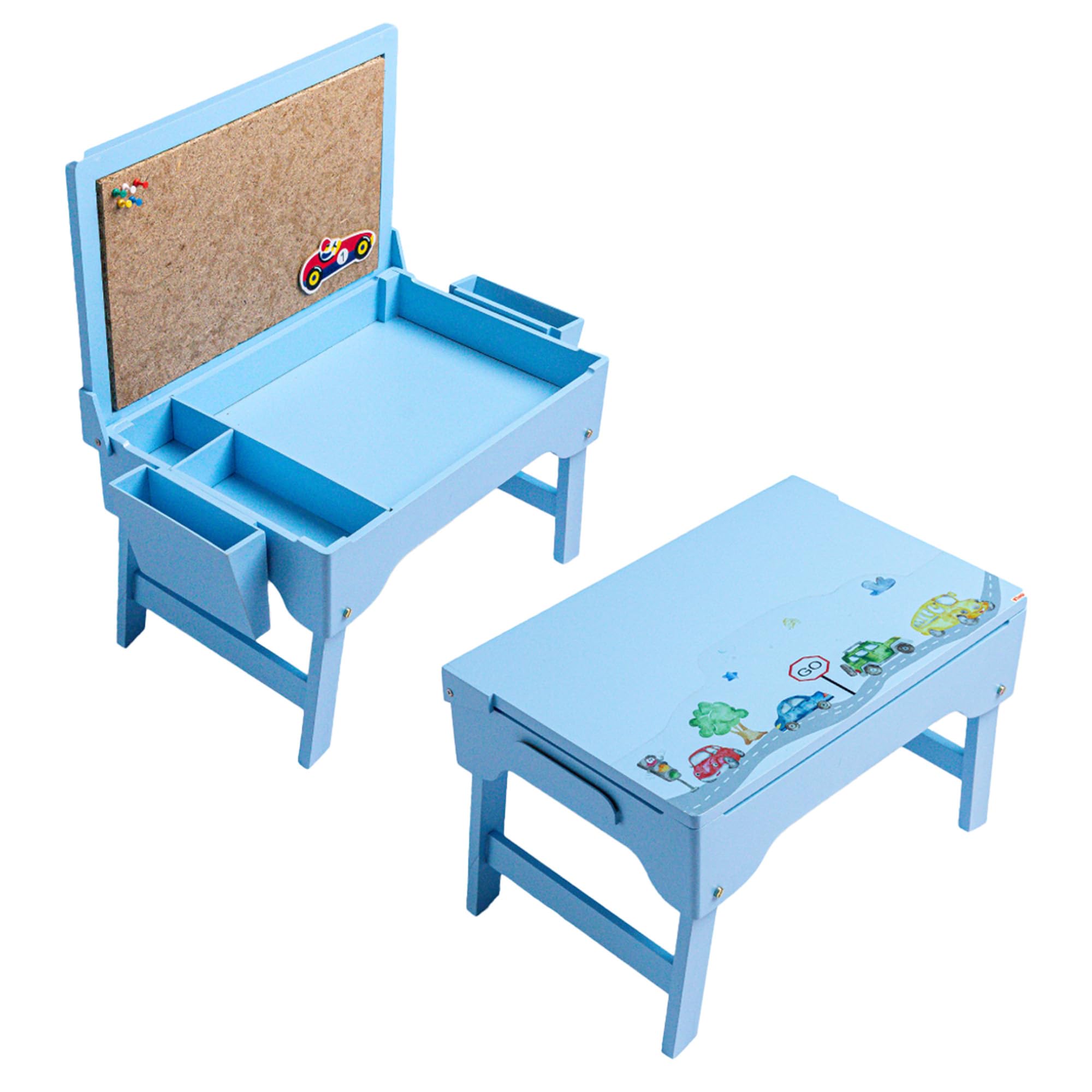 KIDOZ Wooden Foldable Study Table for Students with Storage for Study, Gaming, Art & Crafts at School or Home, Kids Study Table - Wooden Writing Platform with Drawer for Children (Blue)