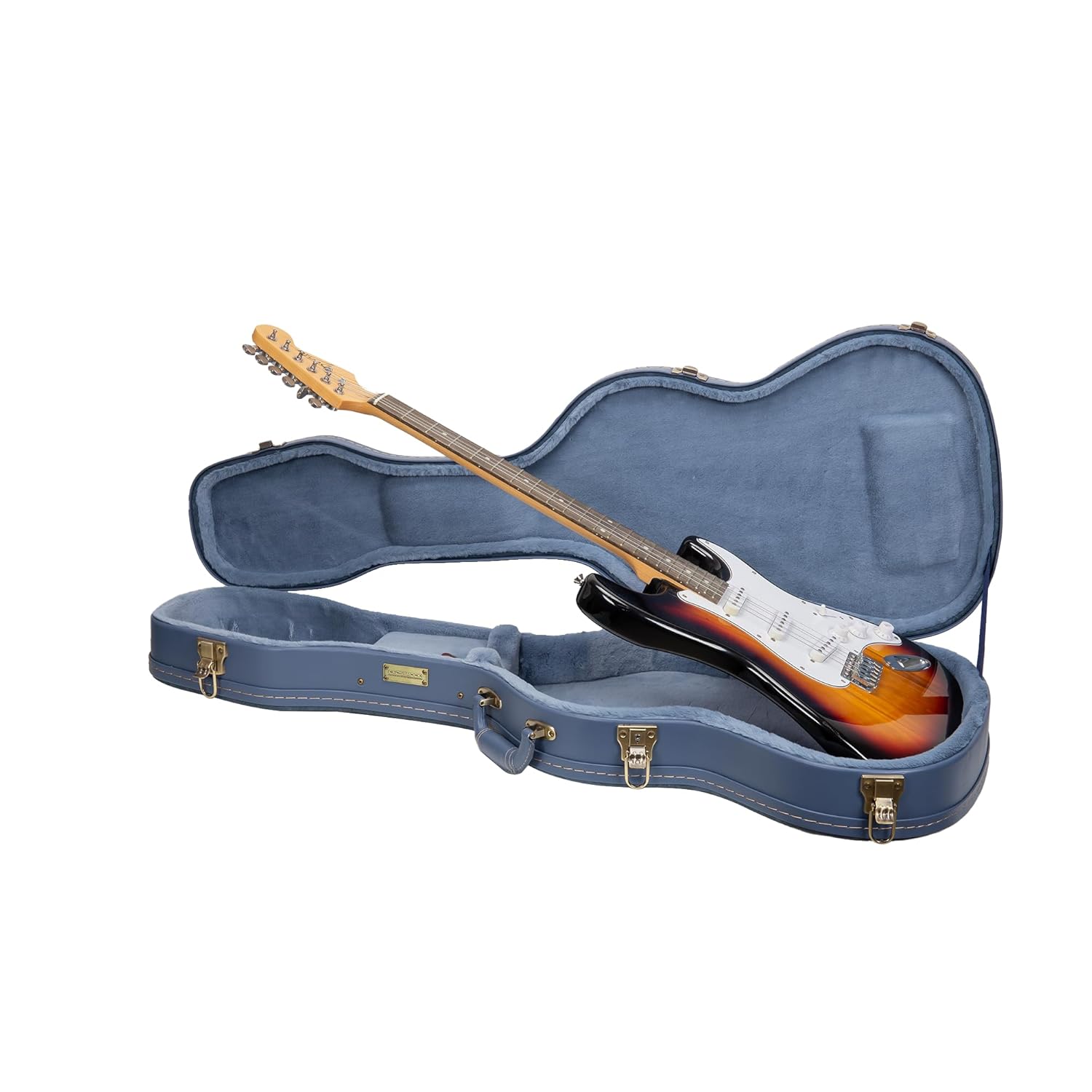Crossrock Relief Series Electric Guitar Case for Telecaster & Stratocaster Style | Carved Smoke Blue Finish, Monochrome Blue Velvet Interior, Lock (CRW630STSB)