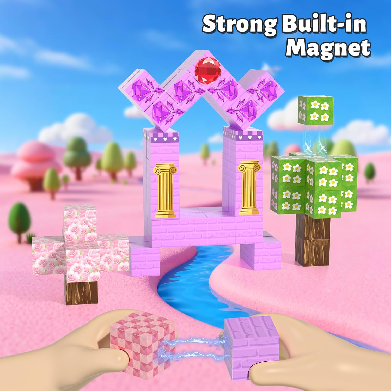 150pcs Magnetic Blocks,Magnetic Building Blocks, STEM Sensory Toys with Princess Castle Build–Creative Magnet Tiles for Toddlers Ages 3+,Boys & Girls–Christmas Birthday Party Kids Gifts