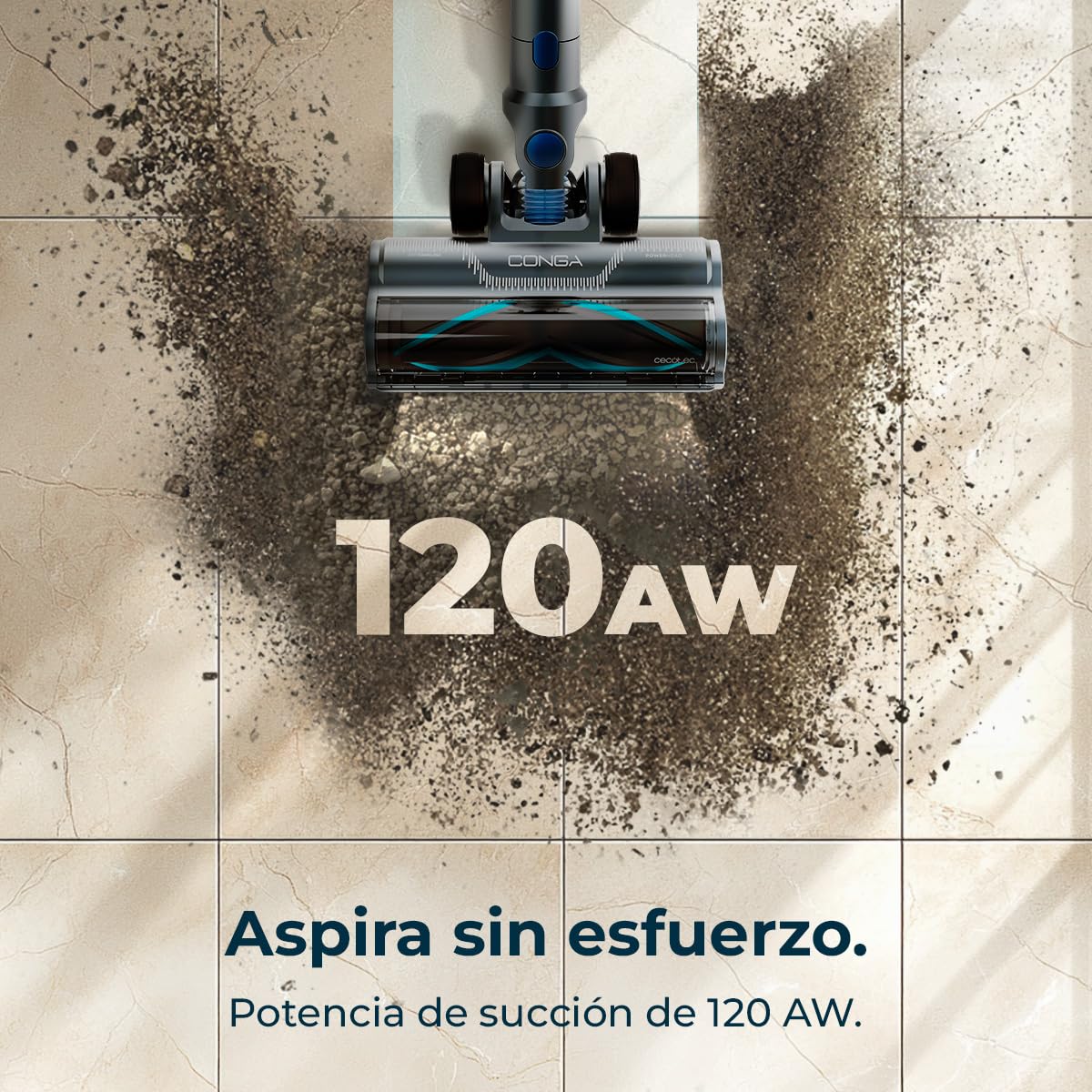 Cecotec Aspiradora Escoba sin Cable 60kPa-400W-120AW-60mins de Autonomía en Modo Eco - Conga Rockstar RS50 X-Treme. Motor de 400W, Tubo Rígido y Cepillo Mixto XL, Limpia hasta 130m2