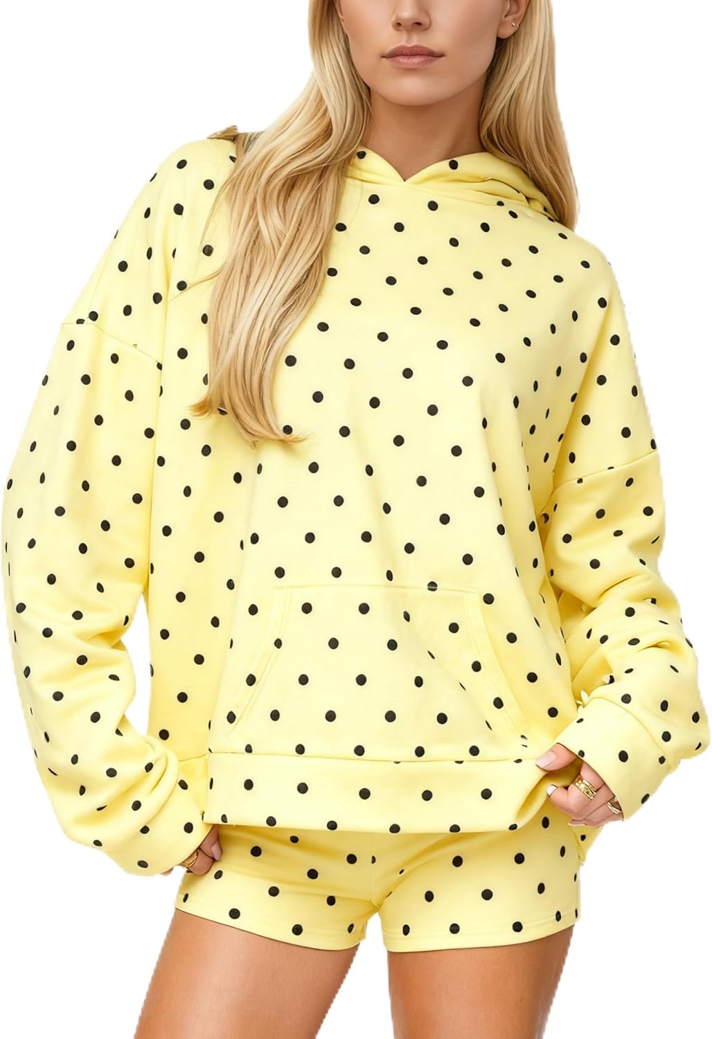 Women Polka Dot Hoodie Oversized Fleece Hooded Sweatshirt Long Sleeve Drop Shoulder Graphic Print Hoodies with Pocket