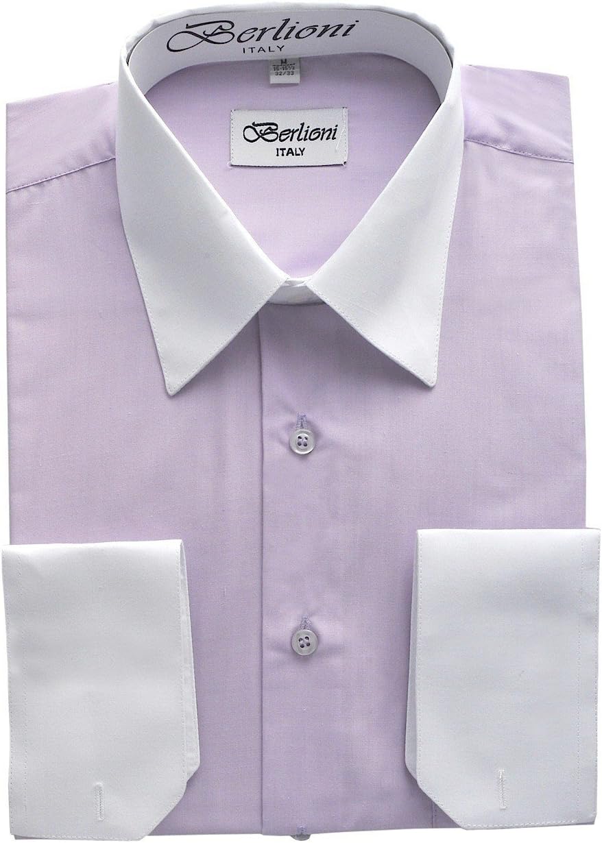 Elegant Men’s Button Down Two Tone French Convertible Lilac Dress Shirt