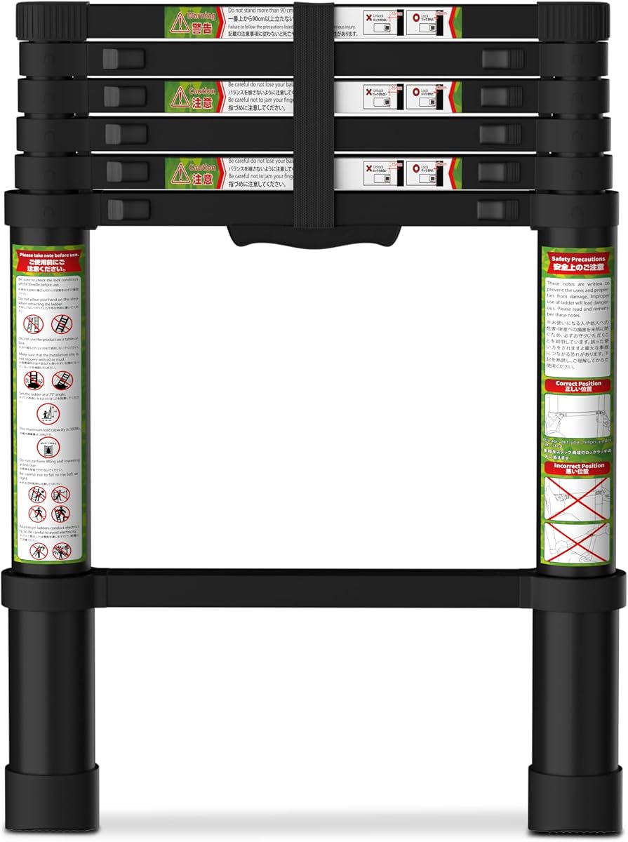 Telescoping Ladder for RV & Attic, 6.5FT Aluminum Extension Ladder with Dual Locking Mechanism, Max Load 330lbs, Compact Foldable Ladder for Roof, Home, Travel Trailer & Multi-Surface Use