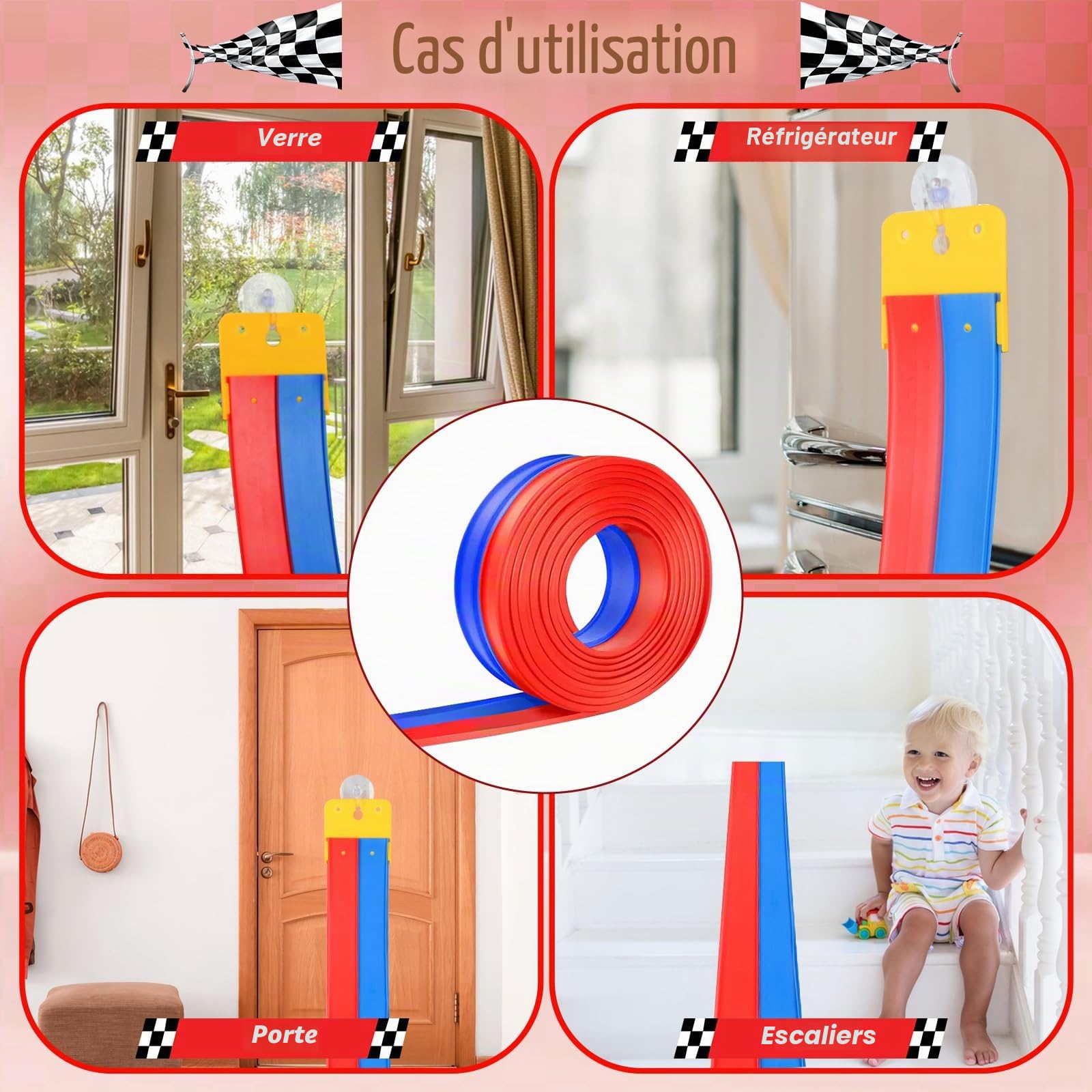 Circuit Voiture Enfant 5M, Jouet de Circuit Automobile avec 6 Voitures, Sac Rangement, Jouet Enfant 4 5 6 7 8 Ans, Piste de Voiture Flexible Enroulable, Bleu Rouge
