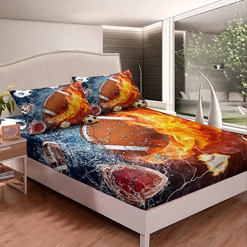 Miniatura 4 de Erosebridal Juego de sábanas deportivas de tamaño individual, sábanas de béisbol y fútbol, bolsillo profundo, para fútbol, baloncesto, rugby, ropa