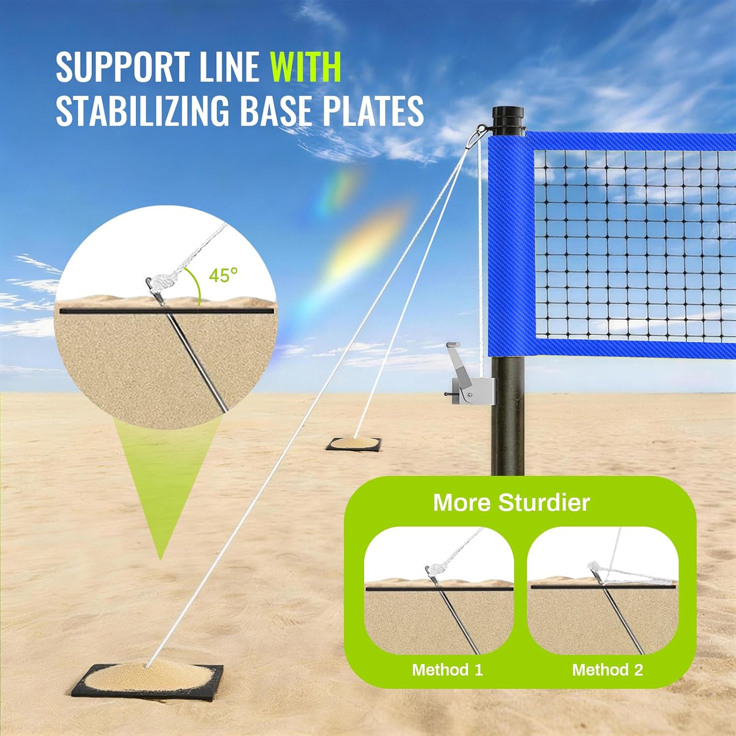 32ft Heavy Duty Portable Adjustable Volleyball Net Outdoor Beach | Set Aluminum Poles, Anti-Sag, Height Adjustable|Multiple Size| for backyard, beach, lawn play With Arm Sleeves