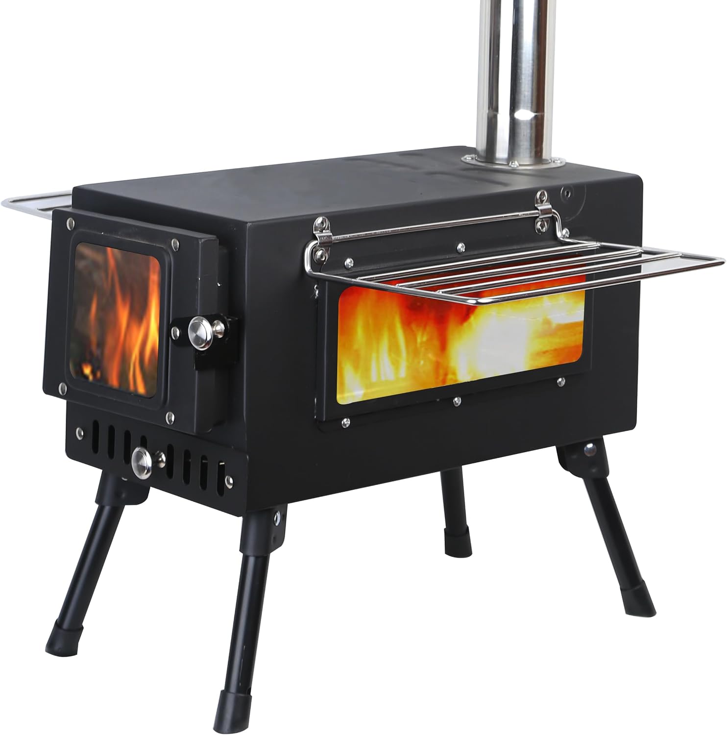 Preself Hot Tent Stove, Large Side Window, Winter Wood Burning Stove for Heating Cooking Camping Hunting (XL)