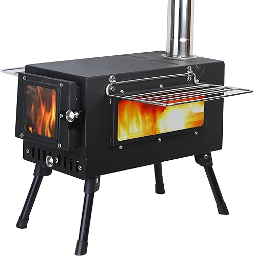 Miniatura 1 de Preself Estufa de tienda de campaña caliente, ventana lateral grande, estufa de leña de invierno para calefacción, cocina, camping, caza (XL)