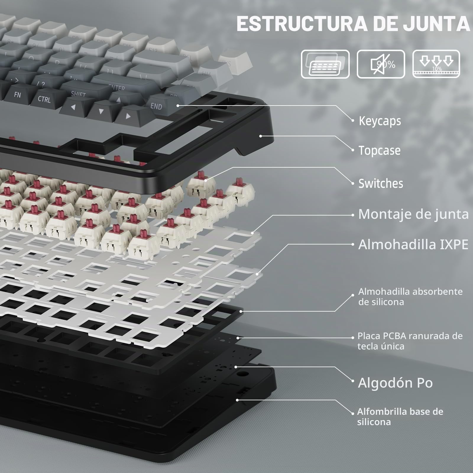 LexonElec X Attack Shark M86 Pro Teclado mecánico inalámbrico, BT/2.4G/con Cable, 4000 mAh, Hot-swappable, Interruptor Lineal, QWERTY, Teclado para Juegos RGB y Cable en Espiral. (Negro Degradado)