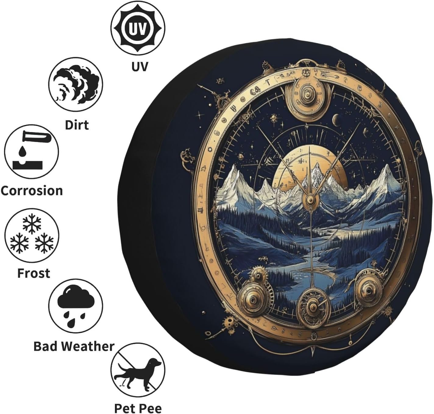 Steampunk Style Intricate Clock Spare Tire Cover Wheel Protectors for Rv Camper Travel Trailer SUV Truck 15 Inch