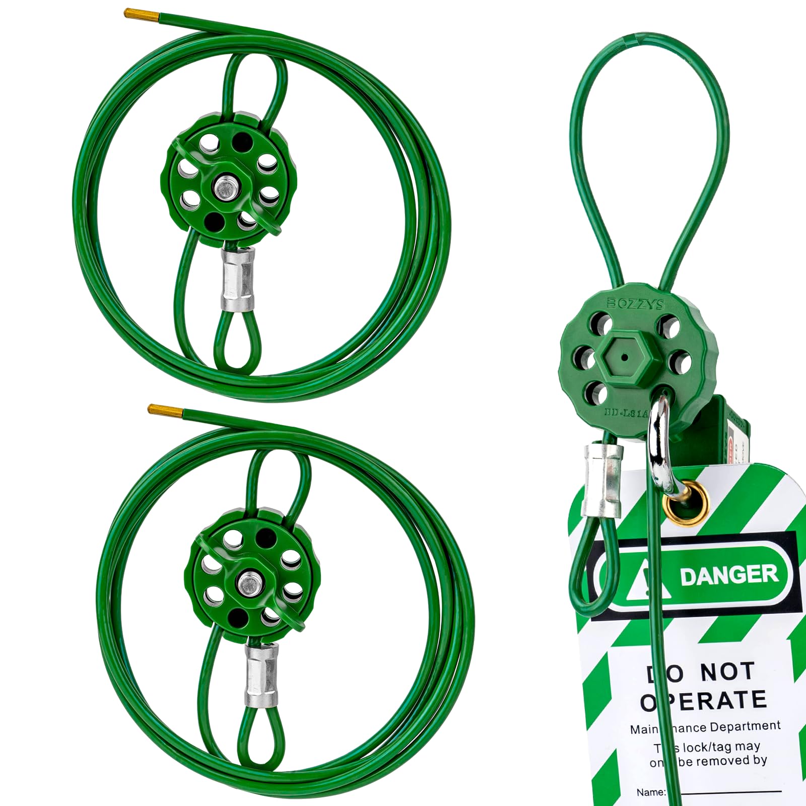 Lockout Tagout Cable Lock, 0.16 x 78 Inch Green Loto Locks, 2 Pack